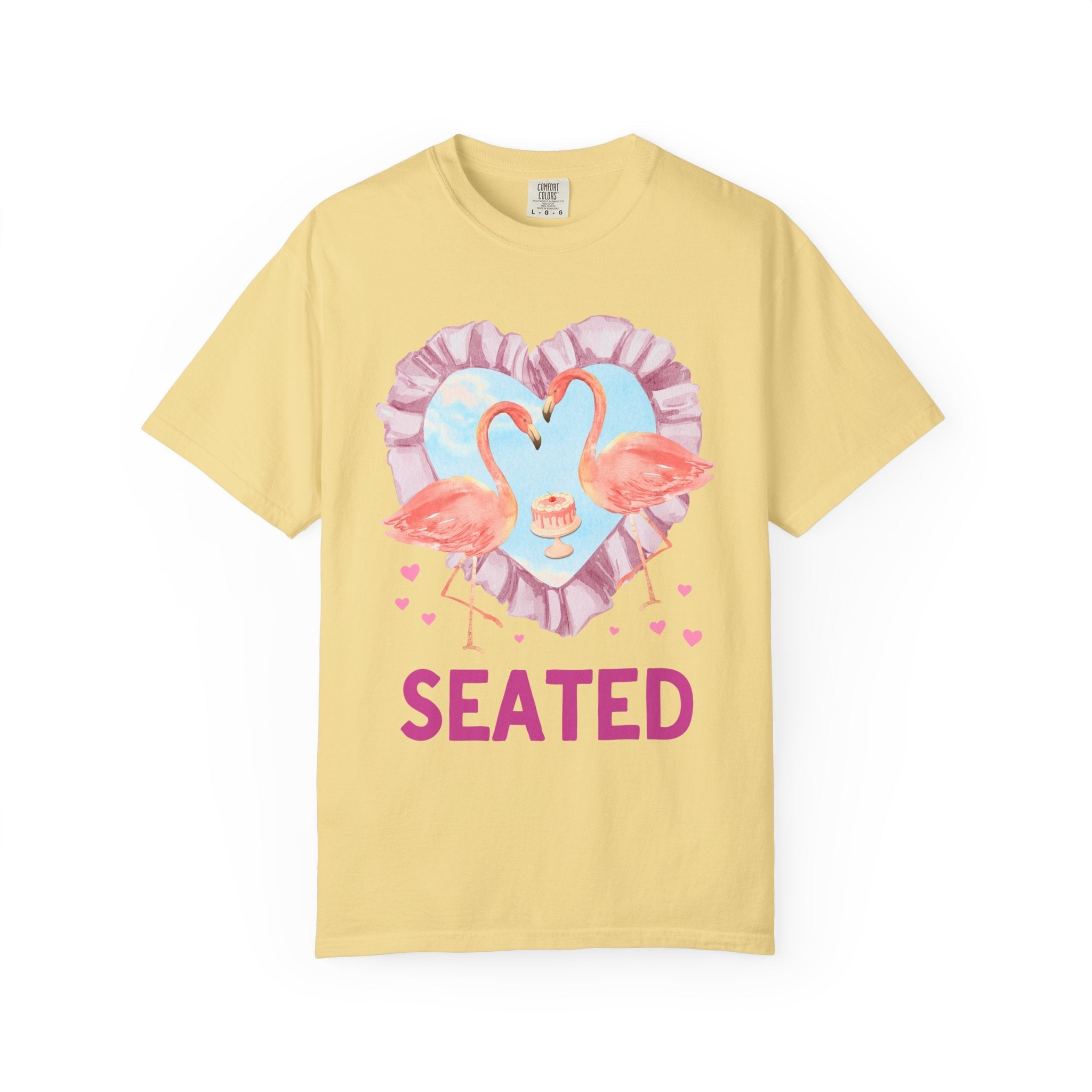 Kitschy Wedding Bachelorette Party Tee Shirt, Ruffle Heart and Flamingoes: Silly 90s Aesthetic Animal Lover Tee, Bridal Party, Bridesmaids - Opal and June