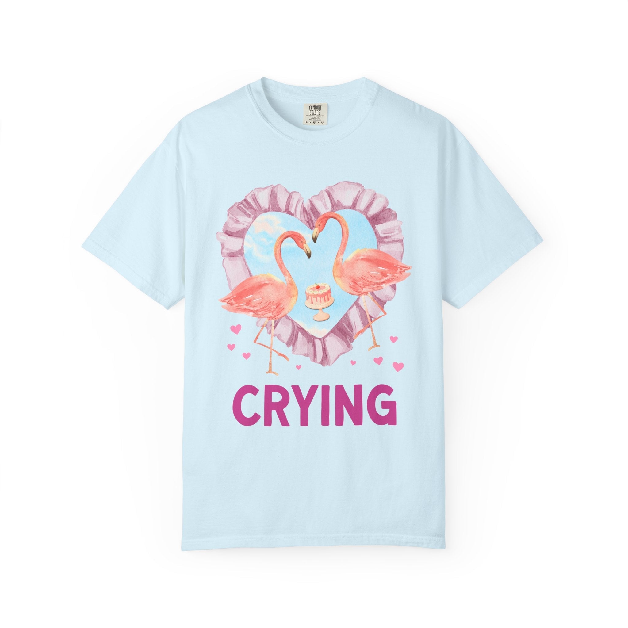 Kitschy Wedding Bachelorette Party Tee Shirt, Ruffle Heart and Flamingoes: Silly 90s Aesthetic Animal Lover Tee, Bridal Party, Bridesmaids - Opal and June