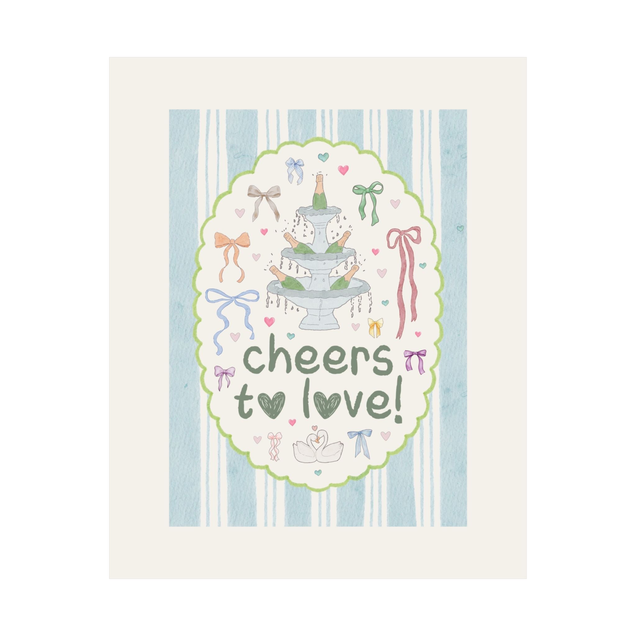 Kitschy Wedding Poster for Bar with Stripes and Bows: Cheers to Love! | Cute and Colorful Kitchen Decor for Newly Engaged Couple or Bride - Opal and June