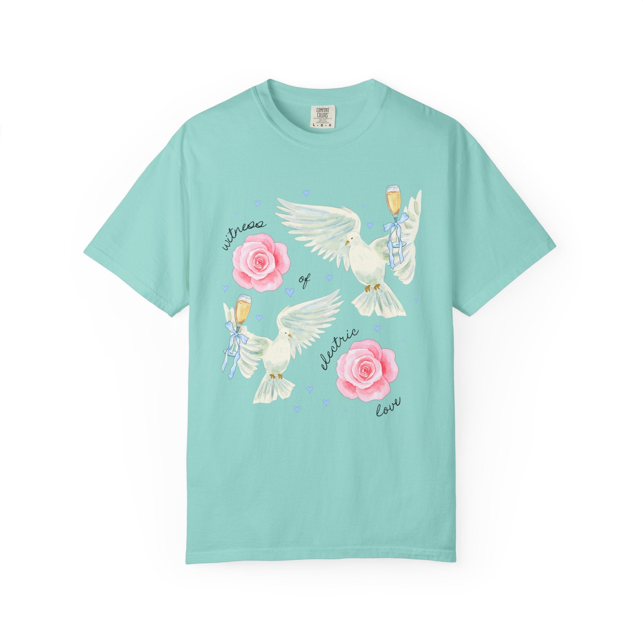 Kitschy Wedding Weekend Tee Shirt for Bachelorette Party, Matching Bride and Bridesmaids T-Shirt with Doves and Flowers: Struck By Love - Opal and June