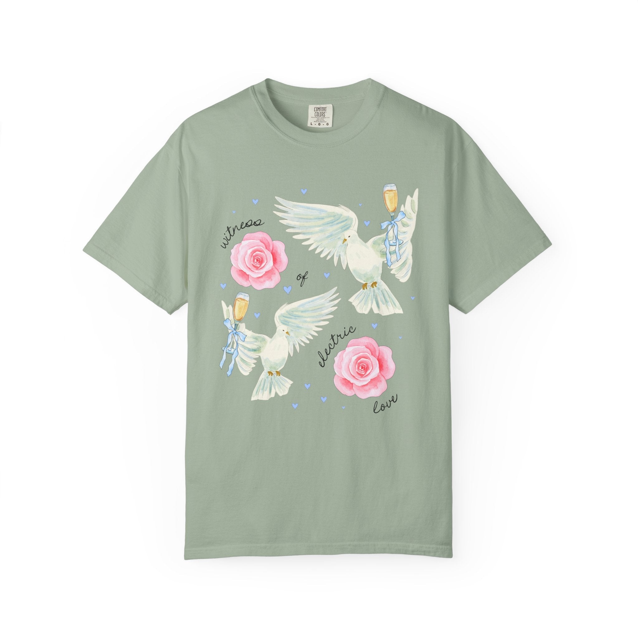 Kitschy Wedding Weekend Tee Shirt for Bachelorette Party, Matching Bride and Bridesmaids T-Shirt with Doves and Flowers: Struck By Love - Opal and June