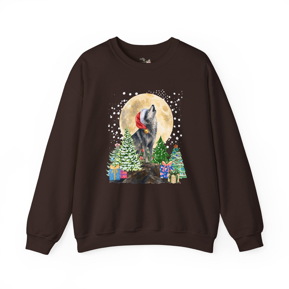Kitschy Wolf Christmas Sweatshirt for Animal Lover, Maximalist Funny Wolf Sweatshirt of a Wolf Wearing a Santa Hat, Silly Goblincore Holiday Xmas Crewneck - Opal and June