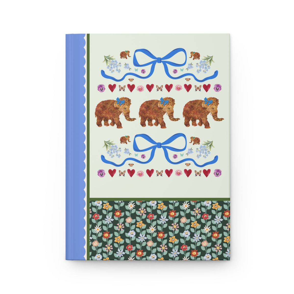 Kitschy Wooly Mammoth Notebook with Hearts and Bows, Cute Paleontologist or Geneticist Notebook, Animal Lover or Evolutionary Scientist Gift - Opal and June