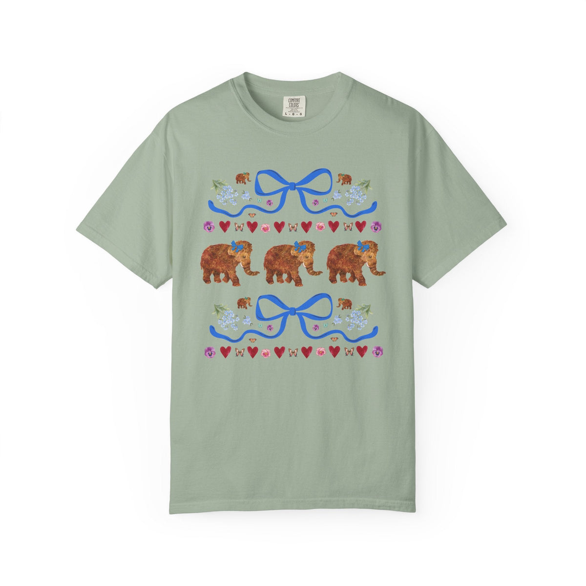 Kitschy Wooly Mammoth Tee Shirt with Hearts and Bows - Opal and June