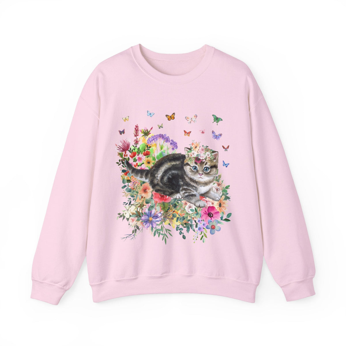 vintage cat × fish × flower sweat kitten-sweatshirt-butterflies-