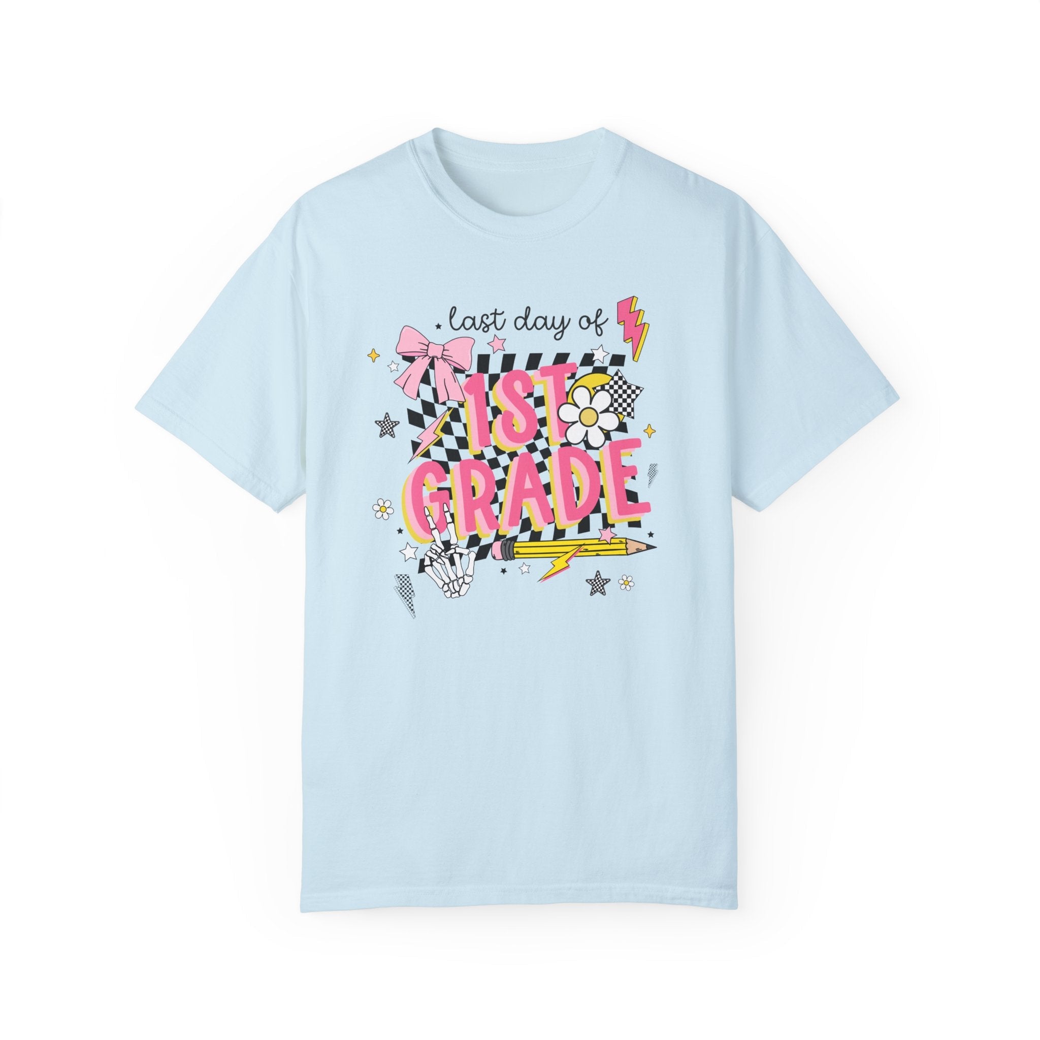 Last Day of First Grade Tee Shirt, First Grade Teacher, Colorful Early 2000s Aesthetic Tee, Skeleton Hands, Class Dismissed, School's Out - Opal and June