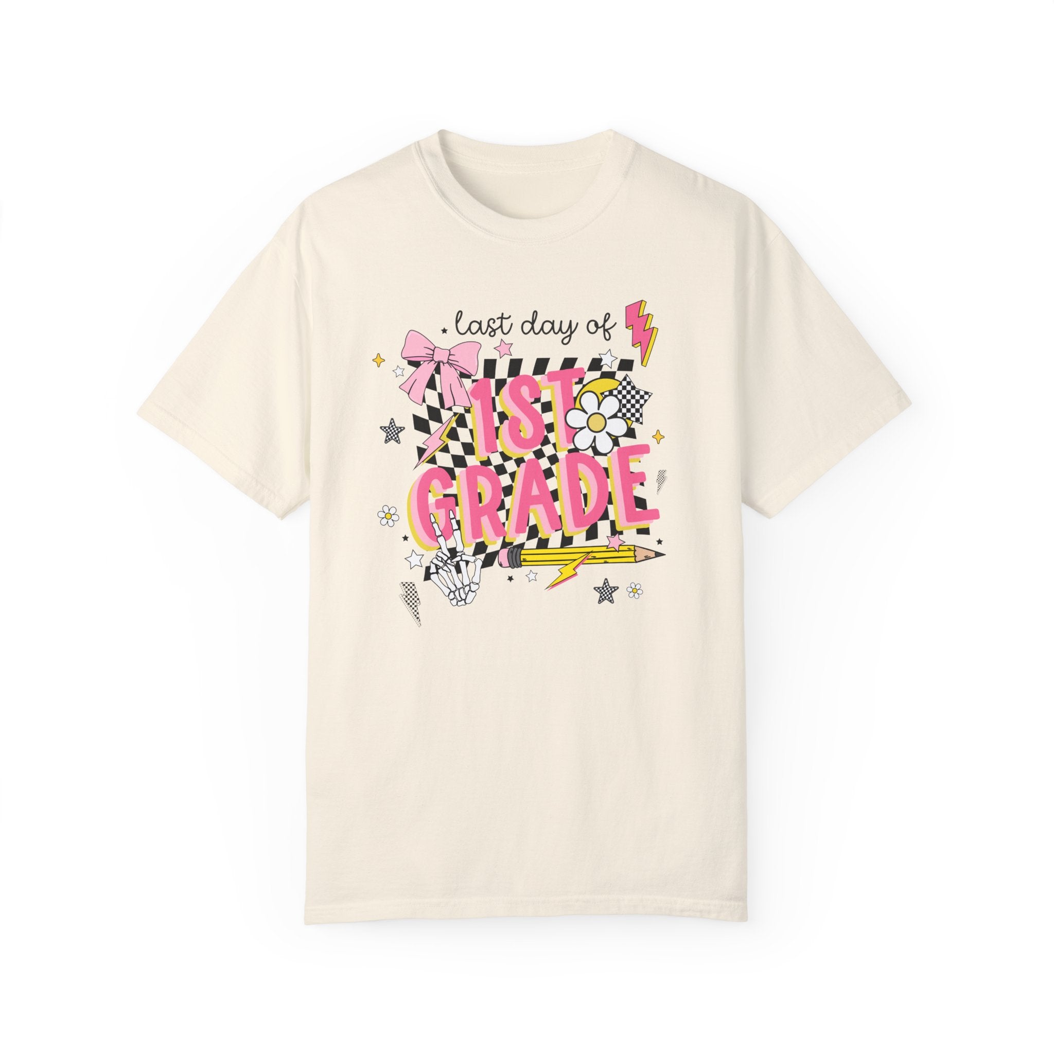 Last Day of First Grade Tee Shirt, First Grade Teacher, Colorful Early 2000s Aesthetic Tee, Skeleton Hands, Class Dismissed, School's Out - Opal and June