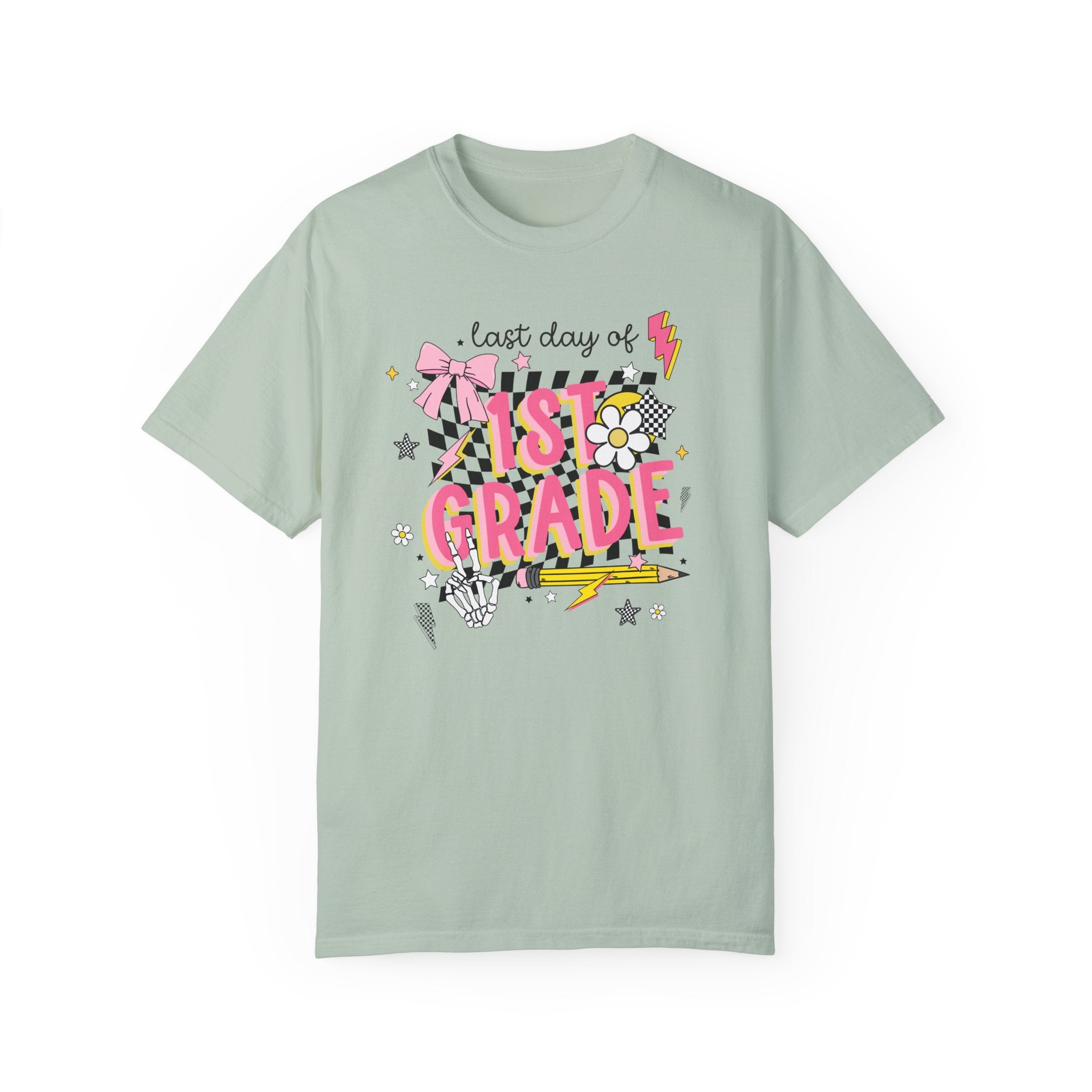 Last Day of First Grade Tee Shirt, First Grade Teacher, Colorful Early 2000s Aesthetic Tee, Skeleton Hands, Class Dismissed, School's Out - Opal and June
