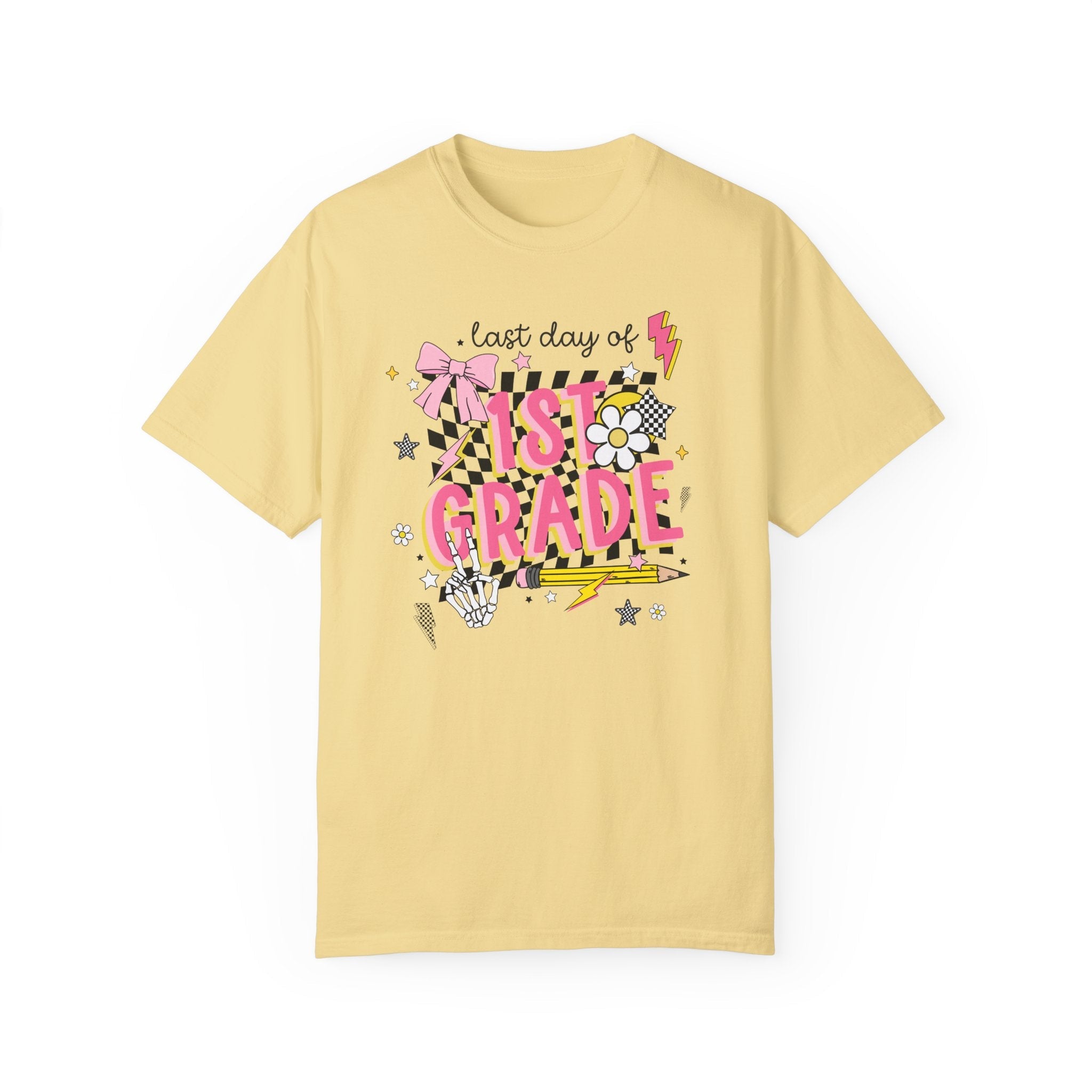 Last Day of First Grade Tee Shirt, First Grade Teacher, Colorful Early 2000s Aesthetic Tee, Skeleton Hands, Class Dismissed, School's Out - Opal and June
