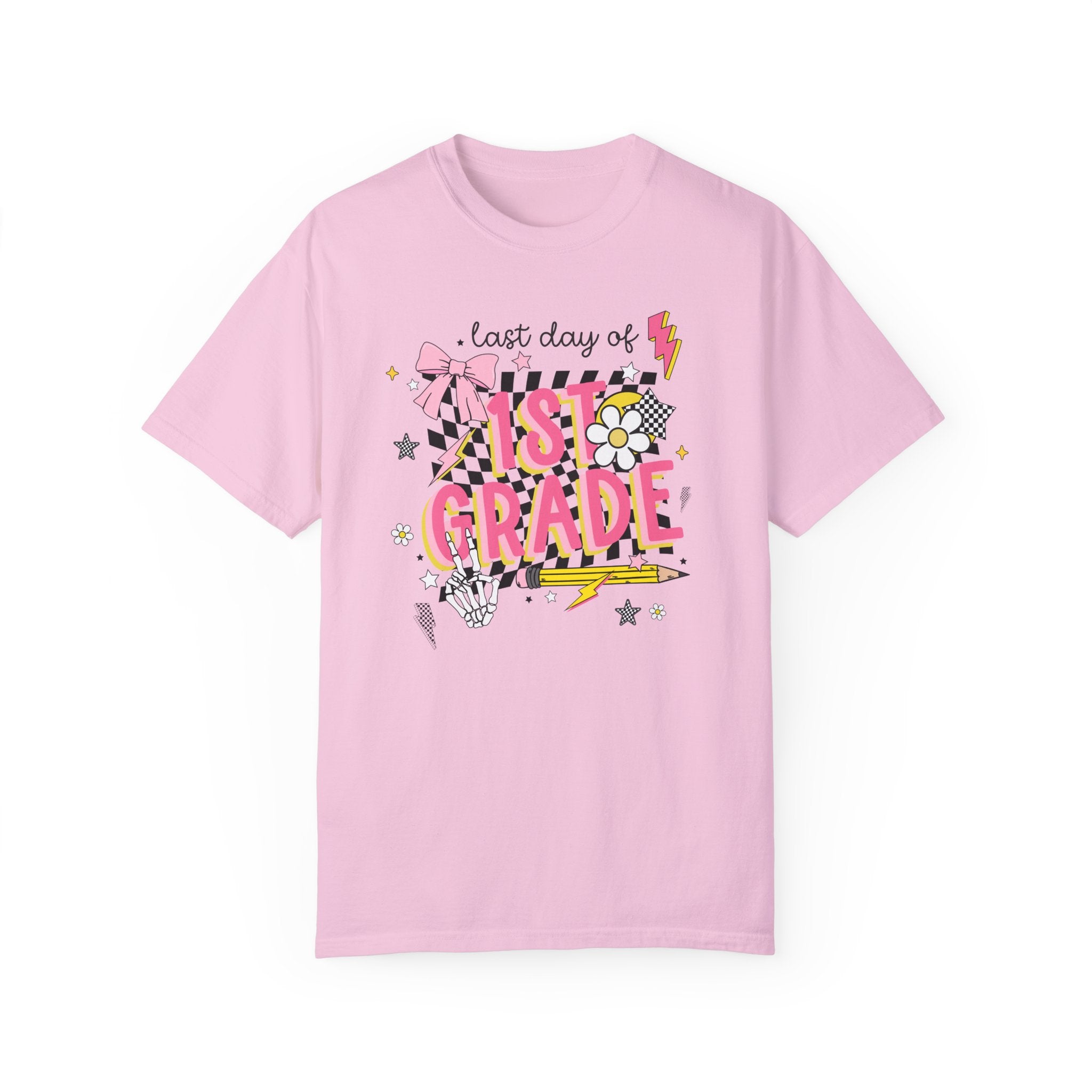 Last Day of First Grade Tee Shirt, First Grade Teacher, Colorful Early 2000s Aesthetic Tee, Skeleton Hands, Class Dismissed, School's Out - Opal and June