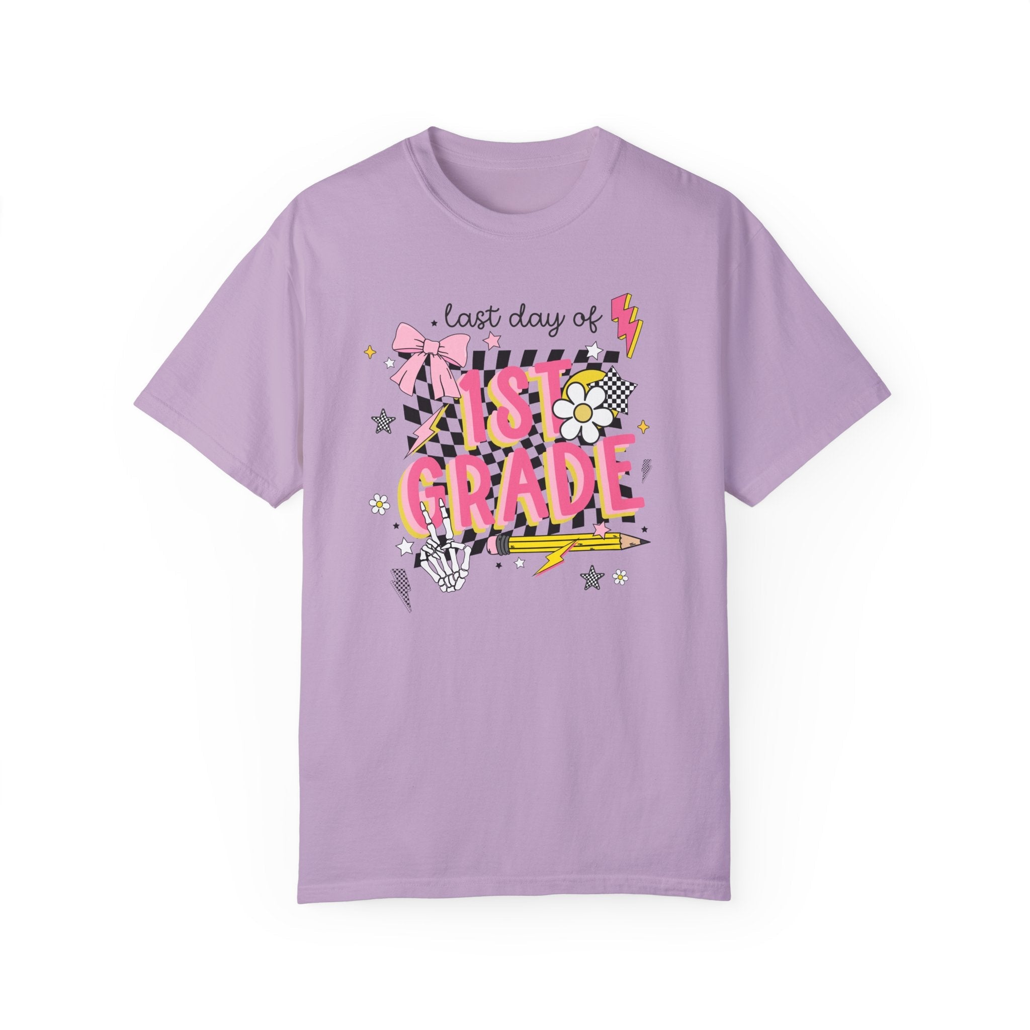 Last Day of First Grade Tee Shirt, First Grade Teacher, Colorful Early 2000s Aesthetic Tee, Skeleton Hands, Class Dismissed, School's Out - Opal and June