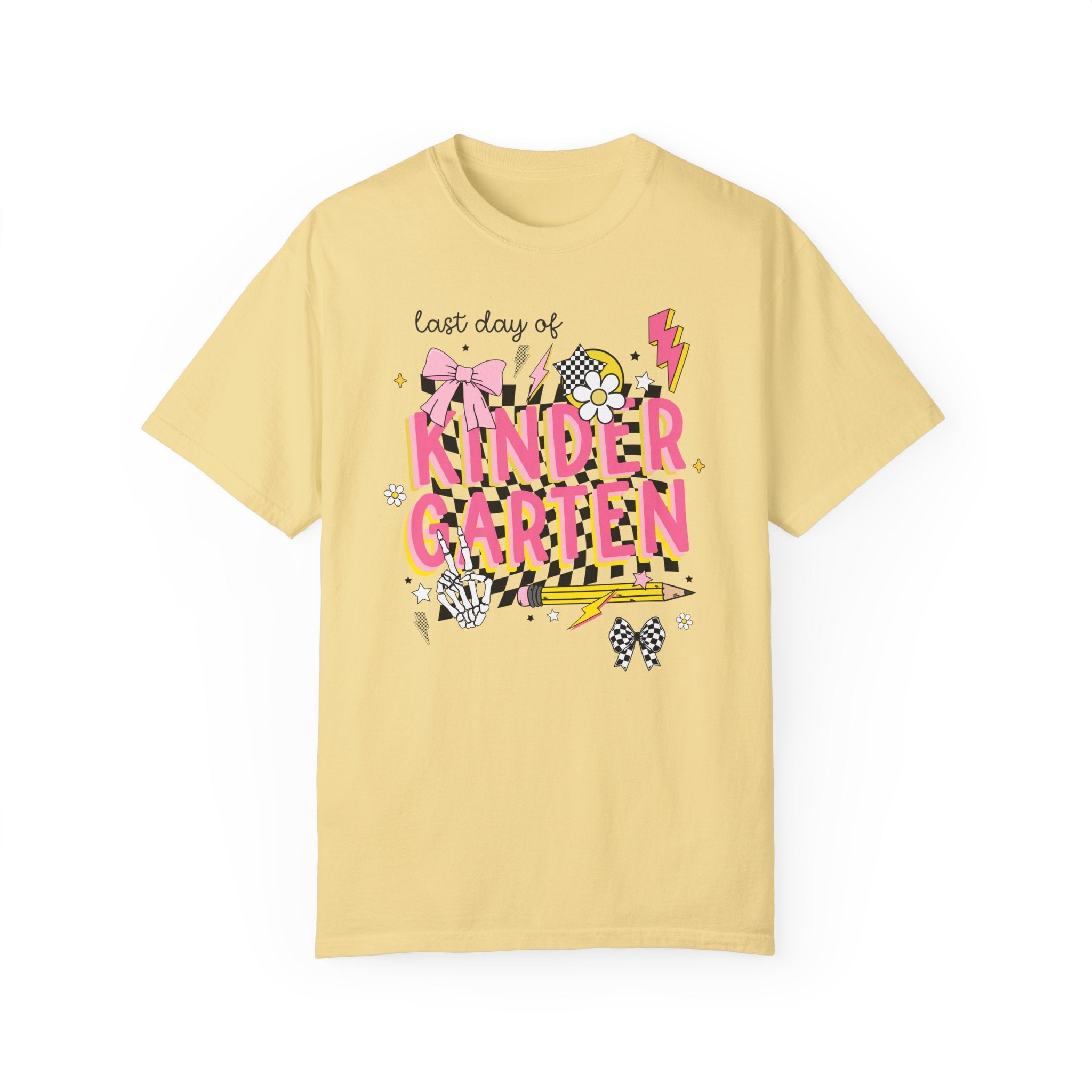 Last Day of Kindergarten Tee Shirt, Kindergarten Teacher, Colorful Early 2000s Aesthetic Tee, Skeleton Hands, Class Dismissed, School's Out - Opal and June
