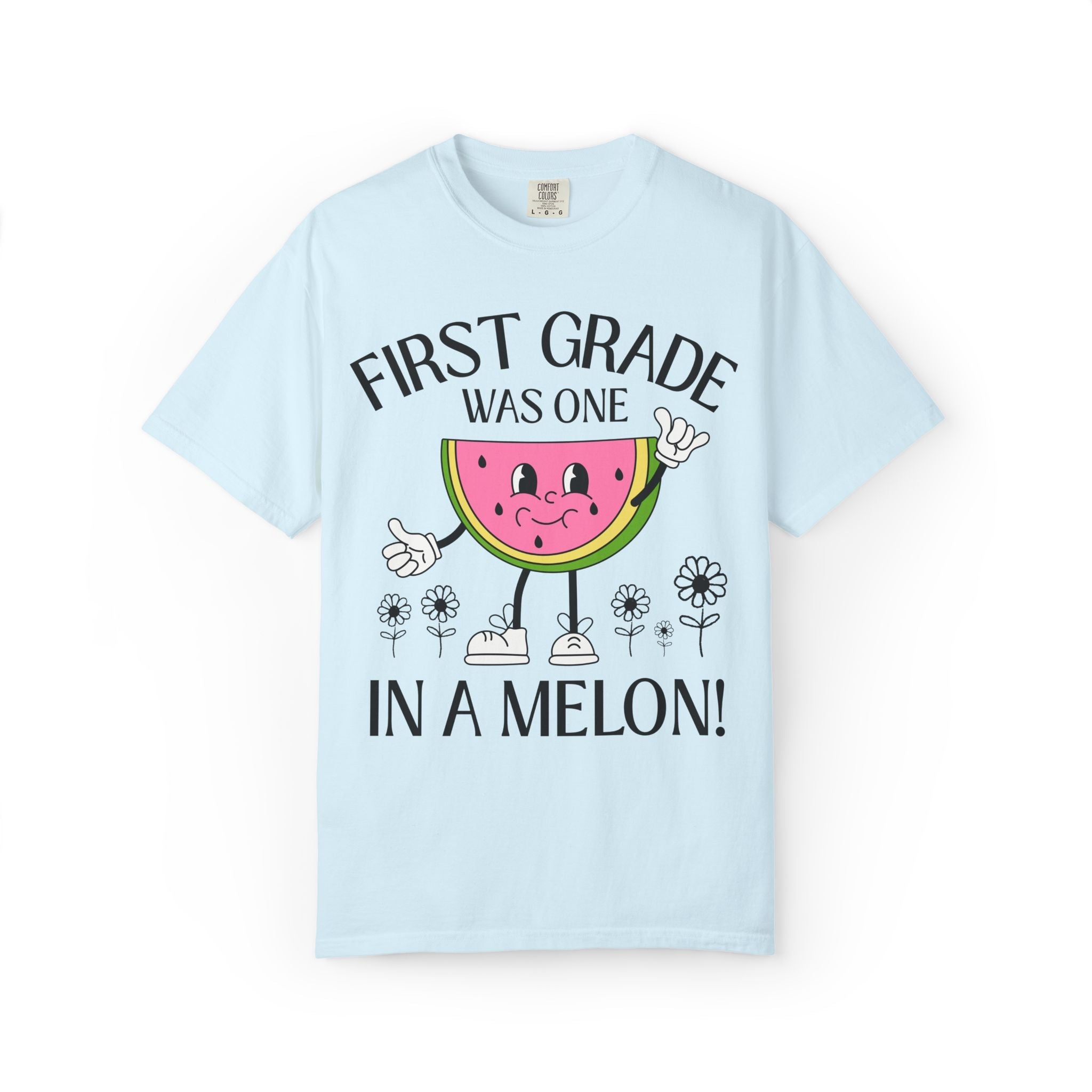Last Day of School One in a Melon Matching Elementary School Teacher or Office Staff T-Shirt with Cute Retro Watermelon, Class Dismissed Tee - Opal and June