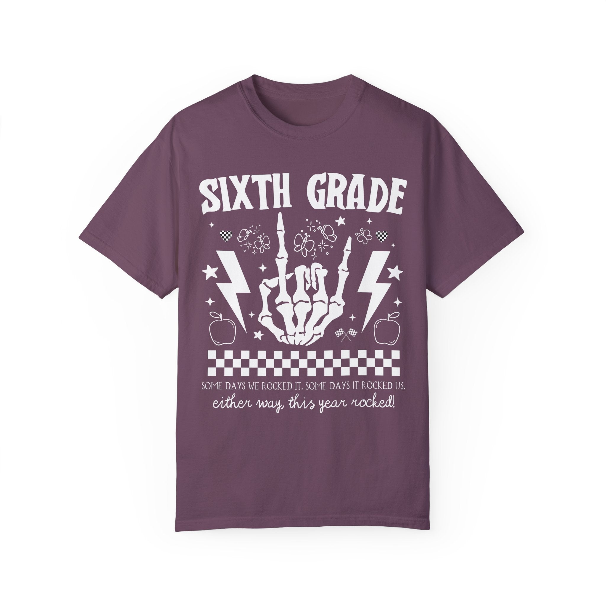 Last Day of School Sixth Grade Teacher Tee: This Year Rocked! Rocker Skeleton Shirt, Sixth Grade Crew, Teaching Assistant Class Dismissed - Opal and June