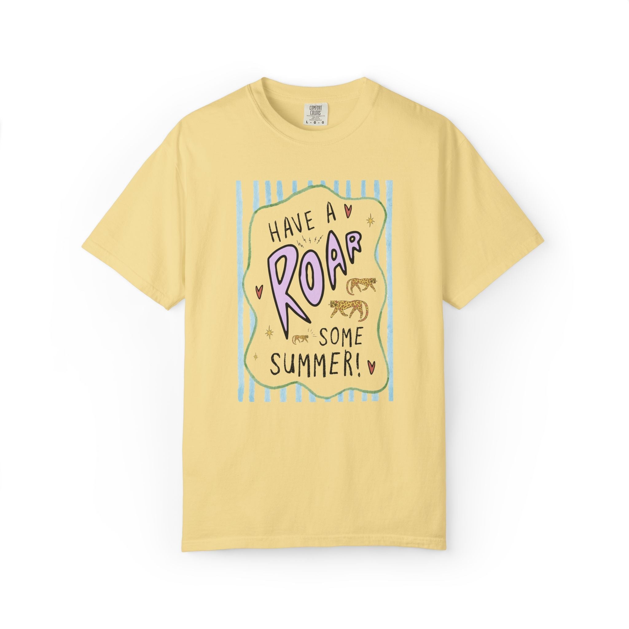 Last Day of School Striped Tee Shirt for Teacher: Have a Roar Some Summer! | Funny Tiger Animal Lover Matching Shirt for End of School Year - Opal and June