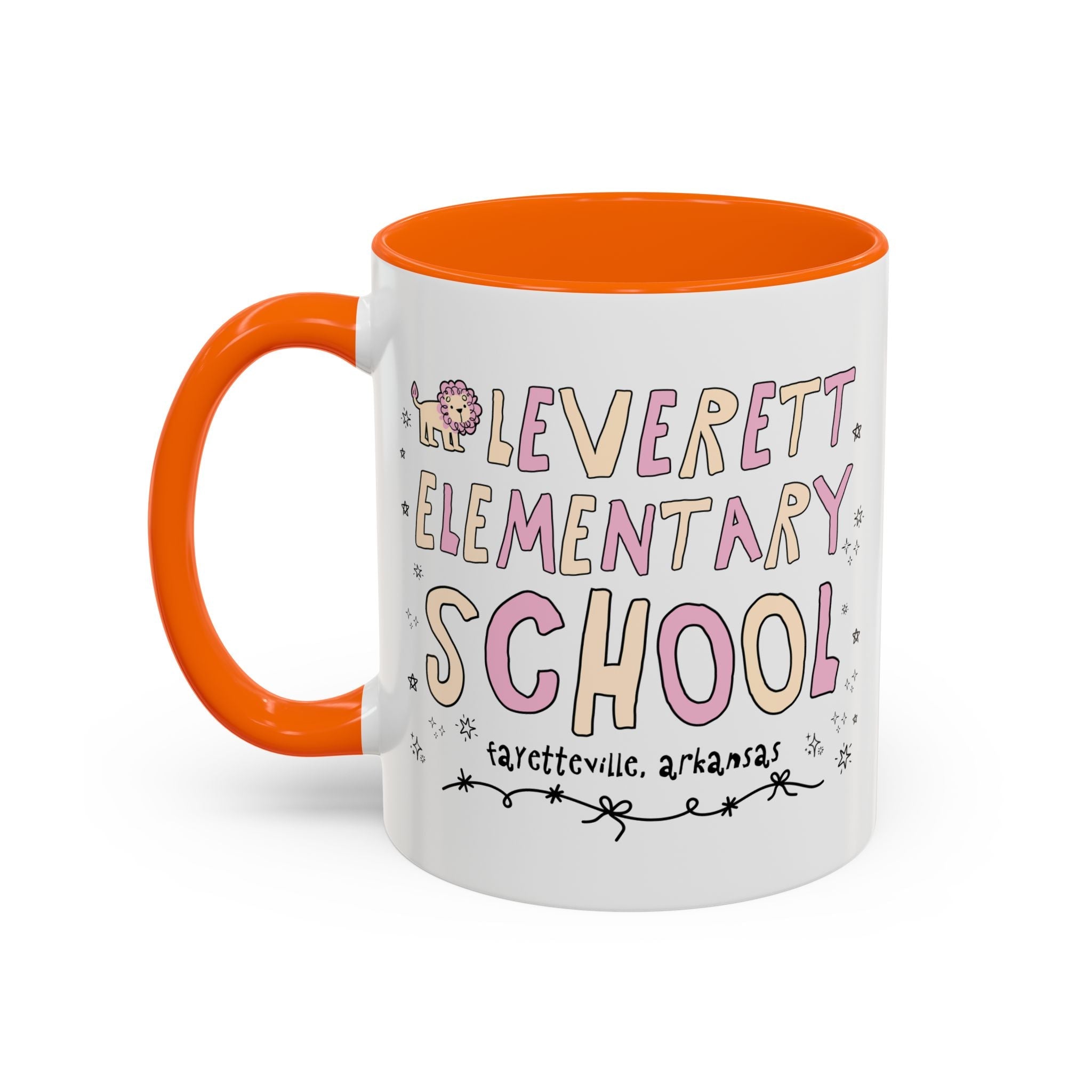Leverett Elementary School 11 Oz Coffee Mug: Pink and Beige | FPS + Opal and June Coffee Mug, Fayetteville Public Schools - Opal and June