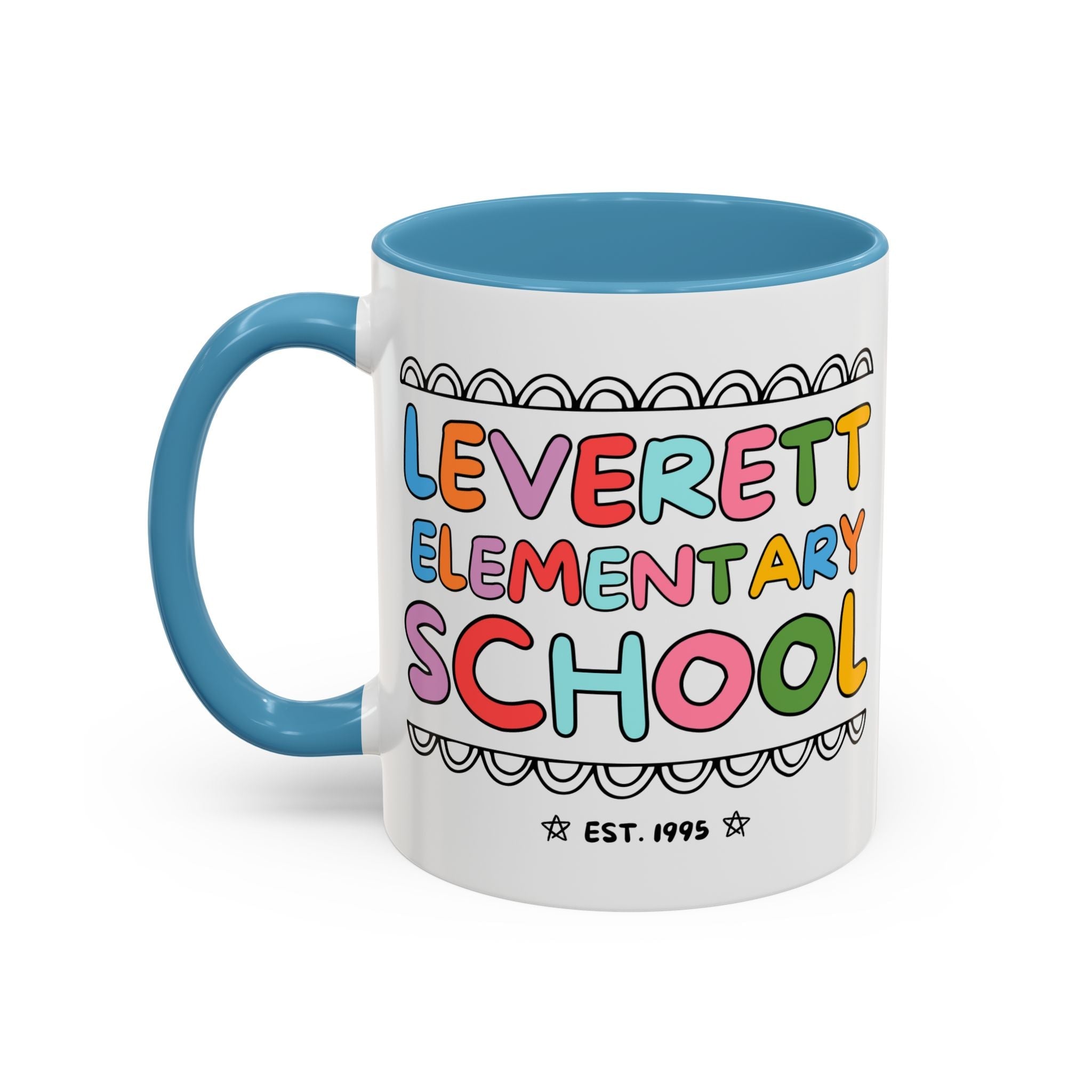 Leverett Elementary School 11 Oz Coffee Mug: Rainbow Letters - Opal and June