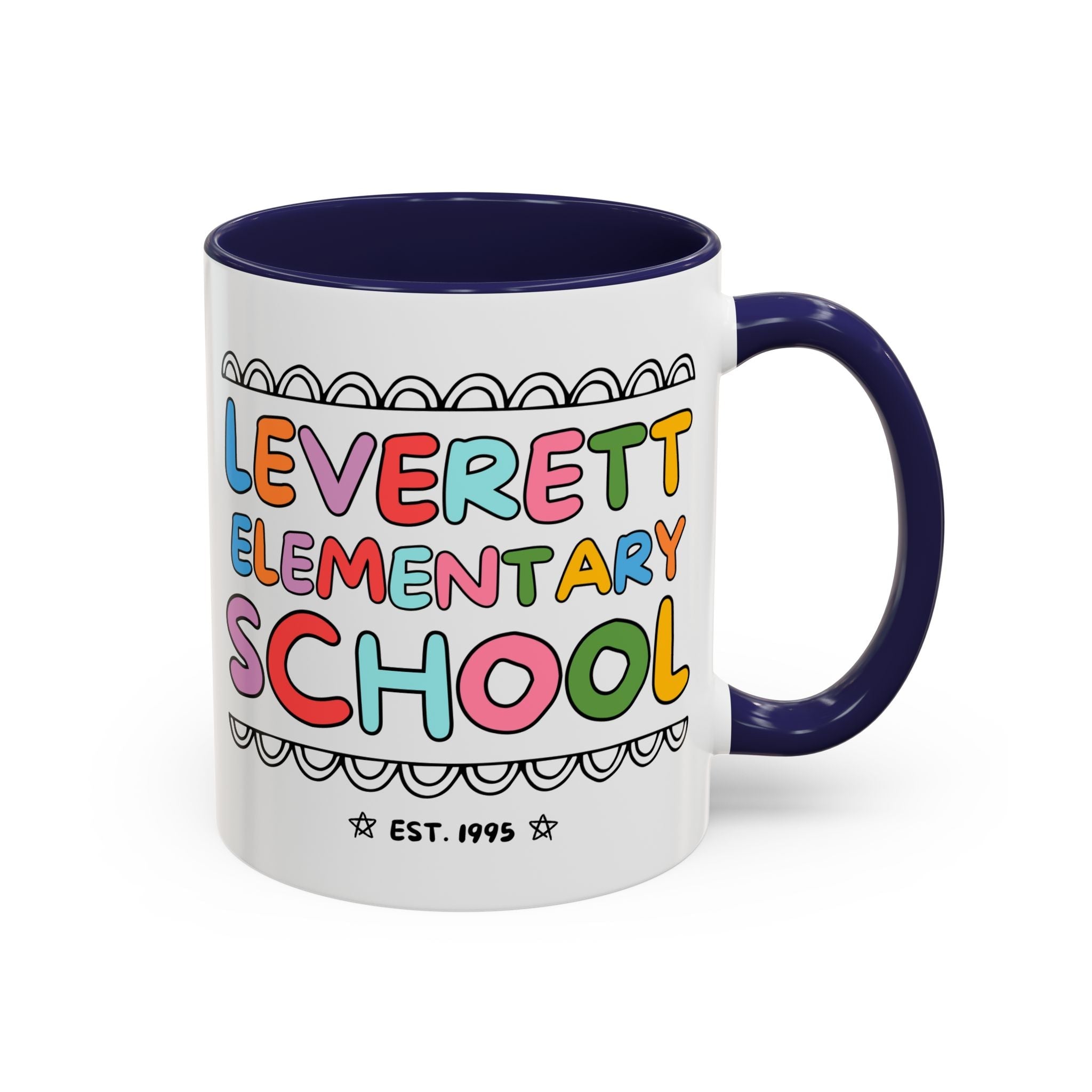 Leverett Elementary School 11 Oz Coffee Mug: Rainbow Letters - Opal and June