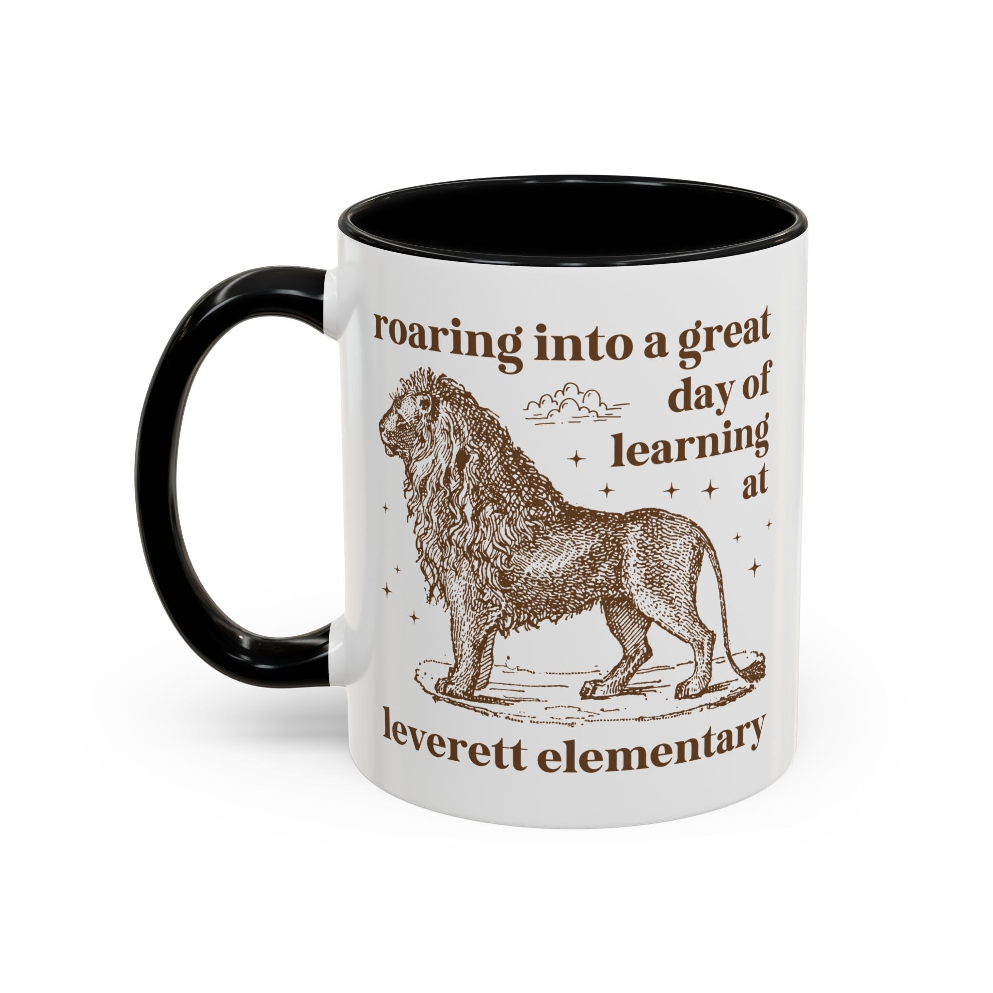 Leverett Elementary School 11 Oz Coffee Mug: Roaring Into a Great Day of Learning | FPS + Opal and June Coffee Mug, Fayetteville Public Schools - Opal and June