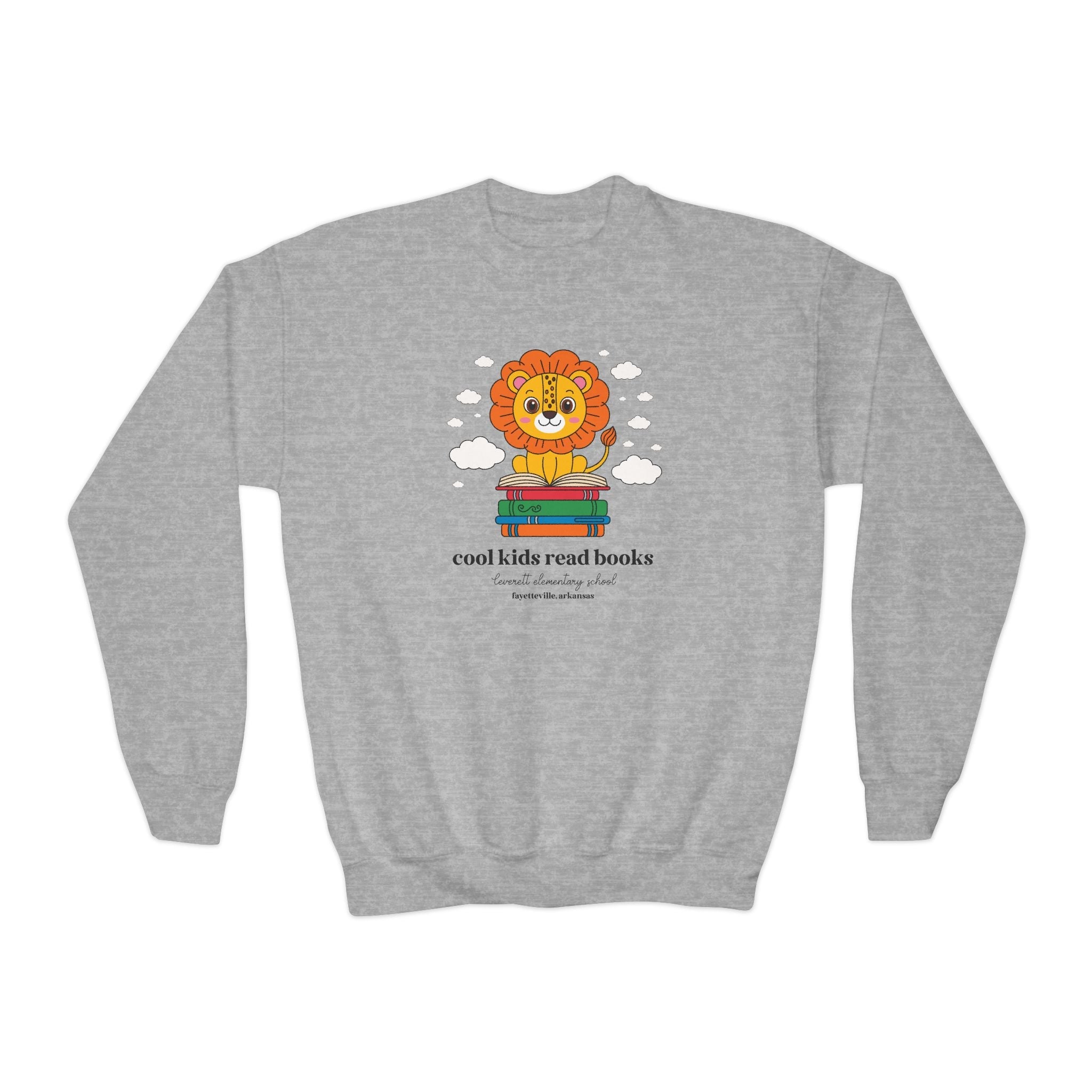 Leverett Elementary School Kids Sweatshirt: Cool Kids Read Books | FPS + Opal and June Kids Sweatshirt, Fayetteville Public Schools - Opal and June