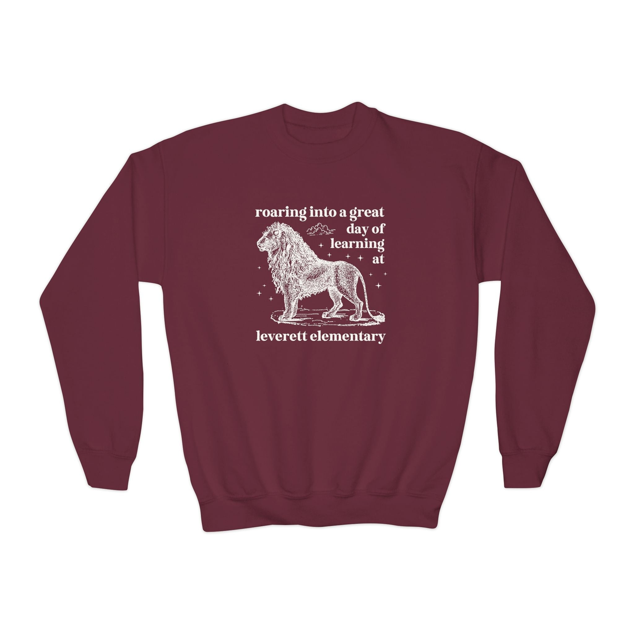 Leverett Elementary School Kids Sweatshirt: Roaring Into a Great Day of Learning | FPS + Opal and June Kids Sweatshirt, Fayetteville Public Schools - Opal and June