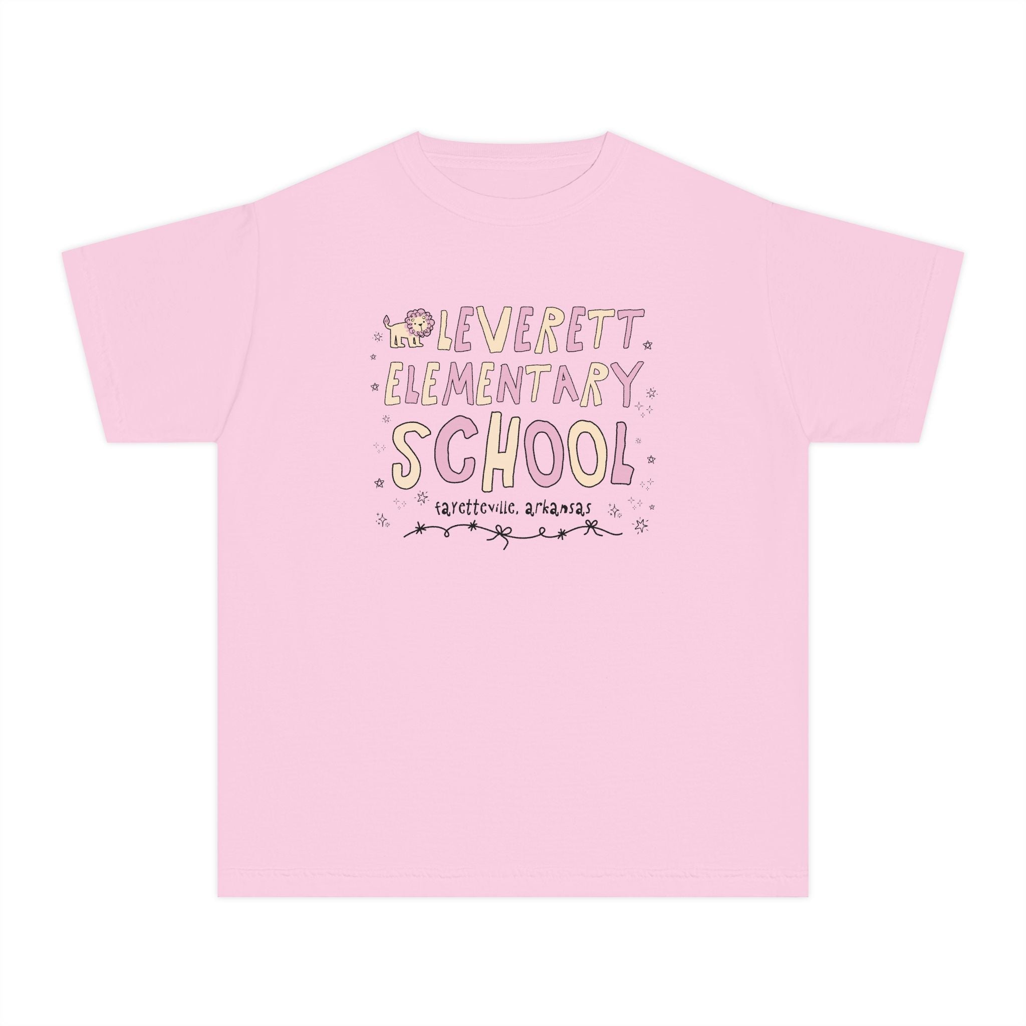 Leverett Elementary School Kids Tee Shirt: Pink and Beige | FPS + Opal and June Kids T-Shirt, Fayetteville Public Schools - Opal and June