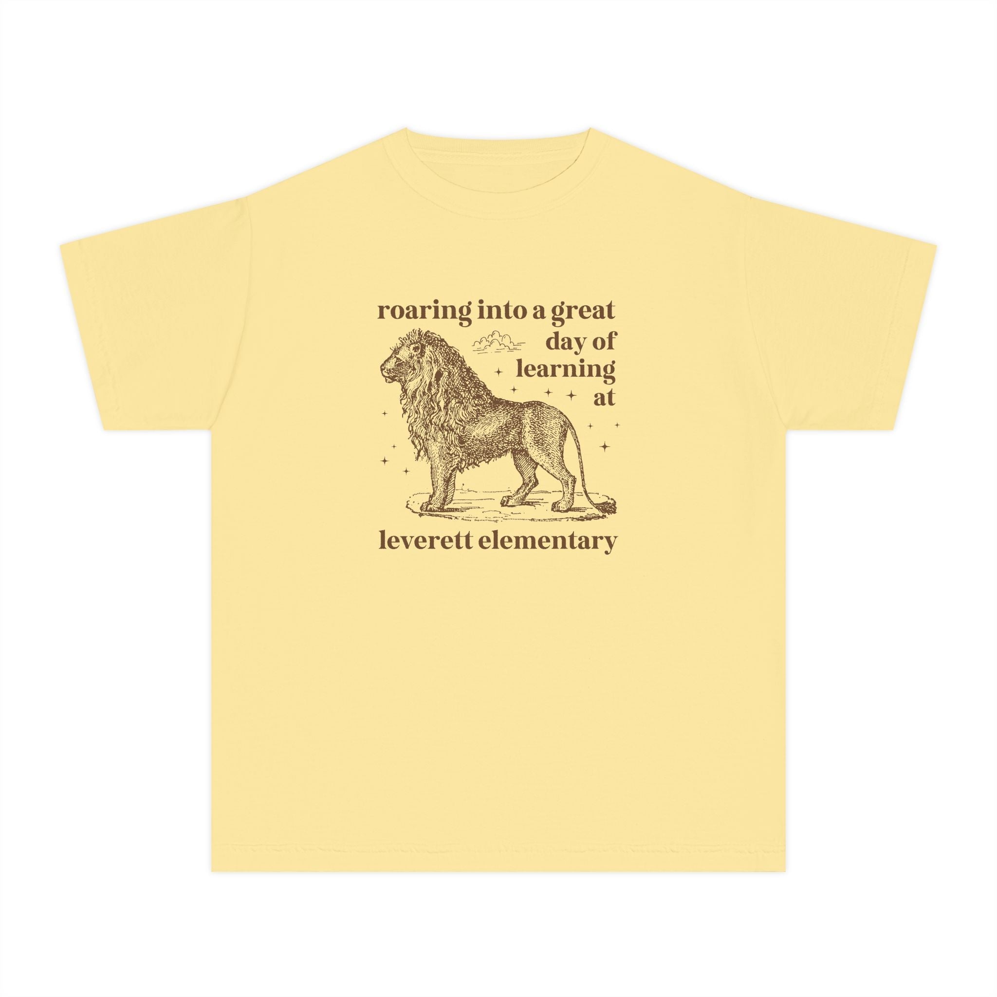 Leverett Elementary School Kids Tee Shirt: Roaring Into a Great Day of Learning | FPS + Opal and June Kids Tee Shirt, Fayetteville Public Schools - Opal and June
