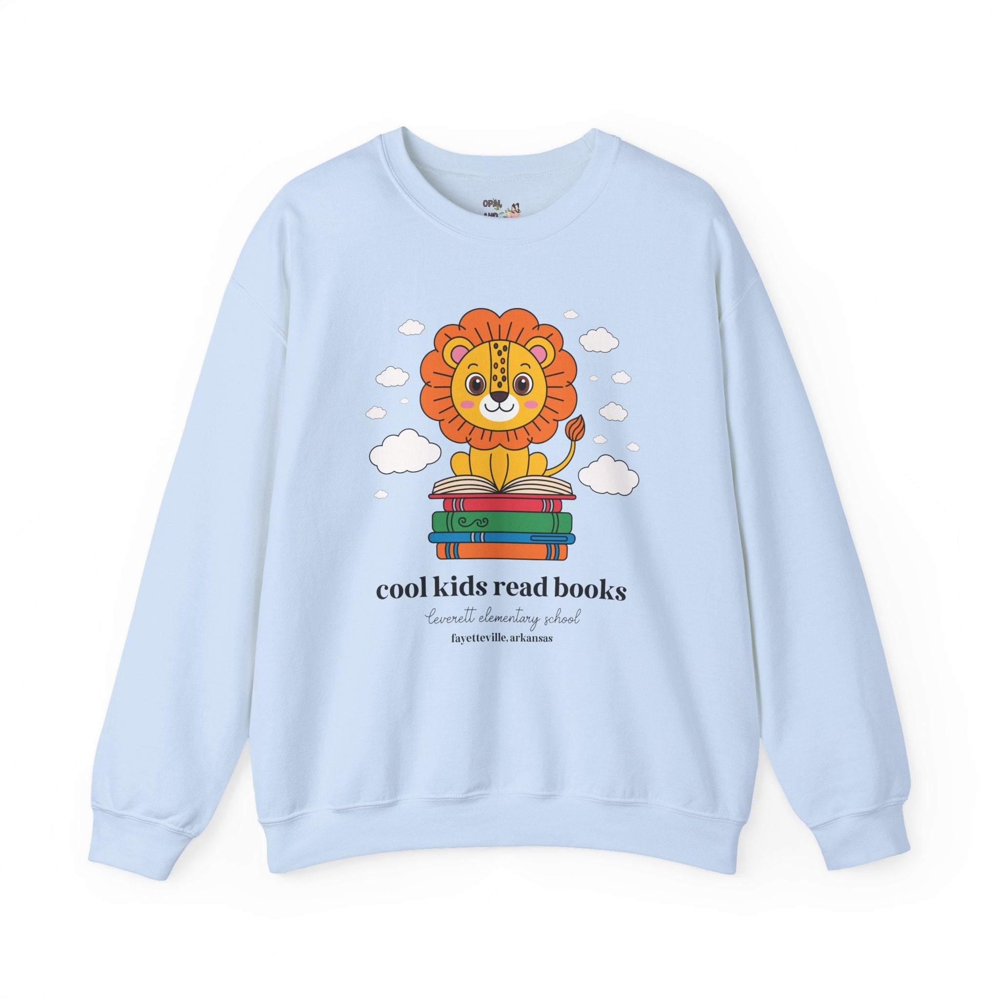 Leverett Elementary School Sweatshirt: Cool Kids Read Books | FPS + Opal and June Sweatshirt, Fayetteville Public Schools - Opal and June