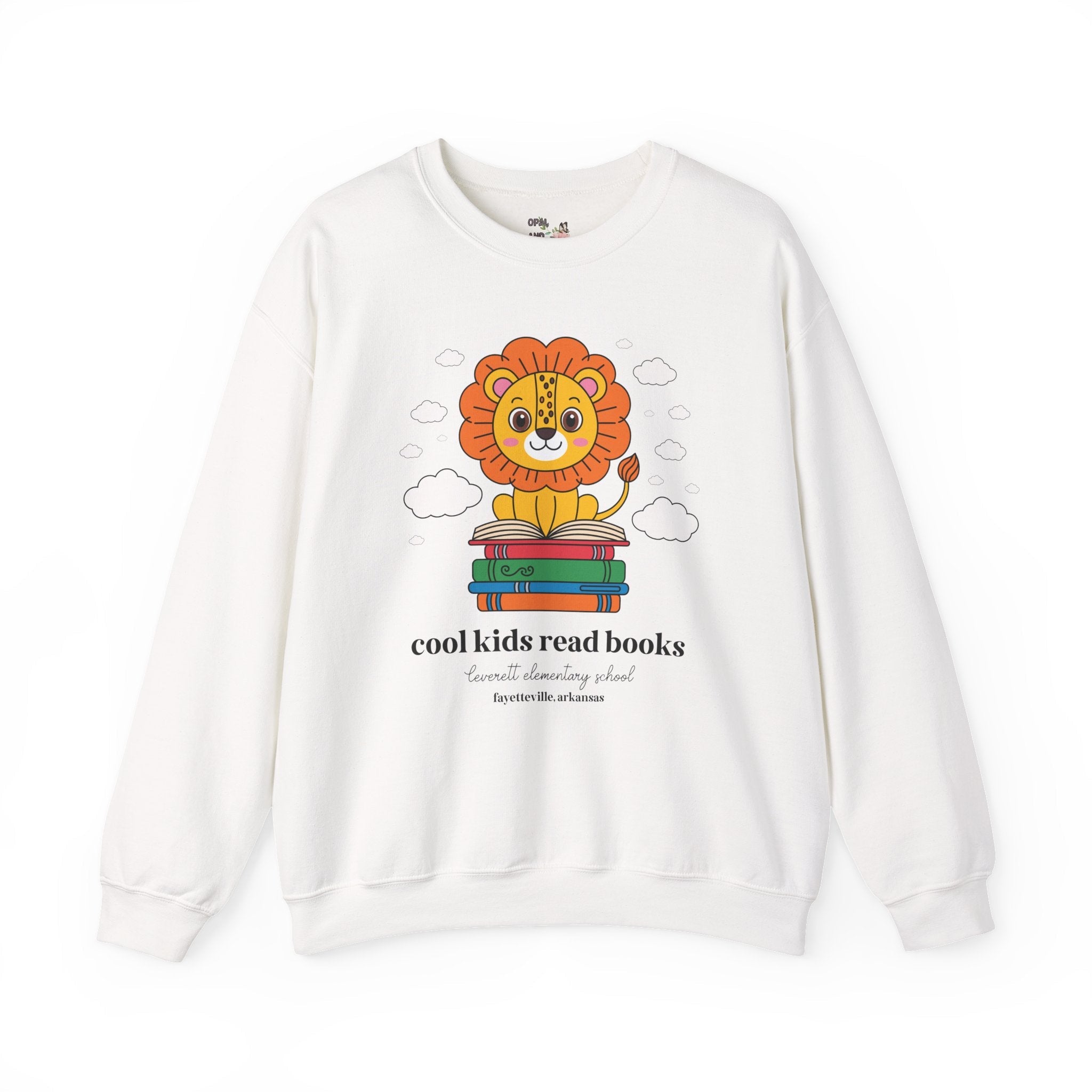 Leverett Elementary School Sweatshirt: Cool Kids Read Books | FPS + Opal and June Sweatshirt, Fayetteville Public Schools - Opal and June
