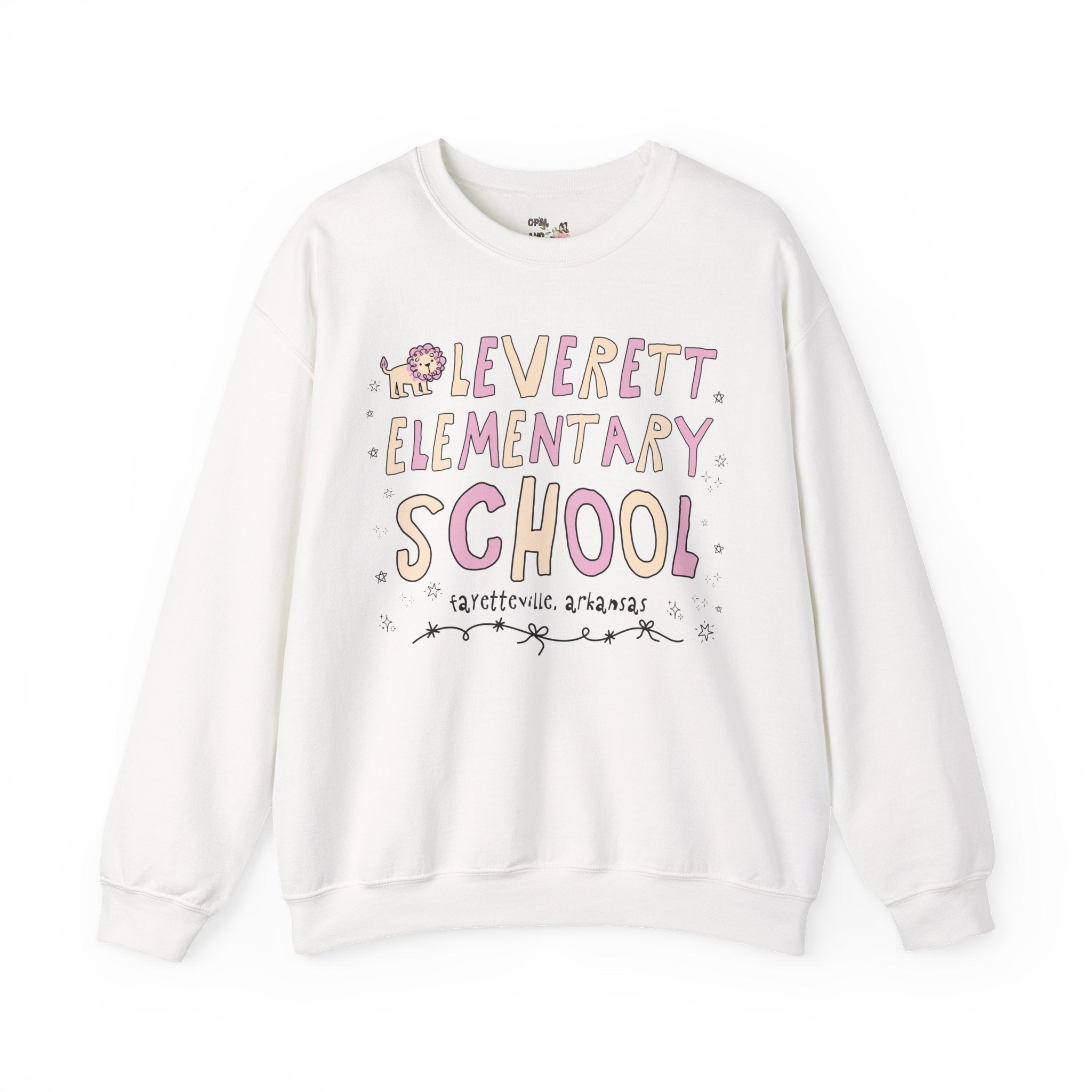 Leverett Elementary School Sweatshirt: Pink and Beige | FPS + Opal and June Kids Sweatshirt, Fayetteville Public Schools - Opal and June