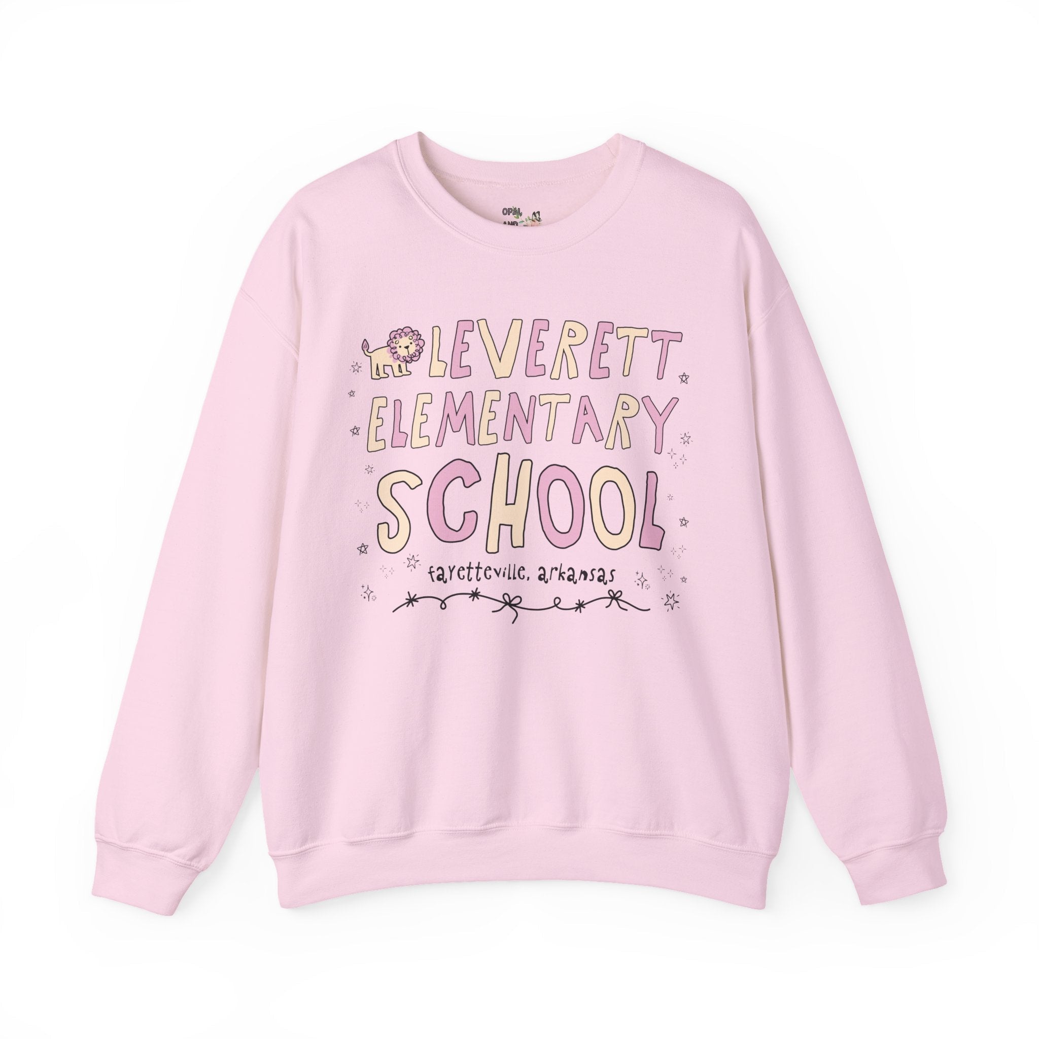 Leverett Elementary School Sweatshirt: Pink and Beige | FPS + Opal and June Kids Sweatshirt, Fayetteville Public Schools - Opal and June