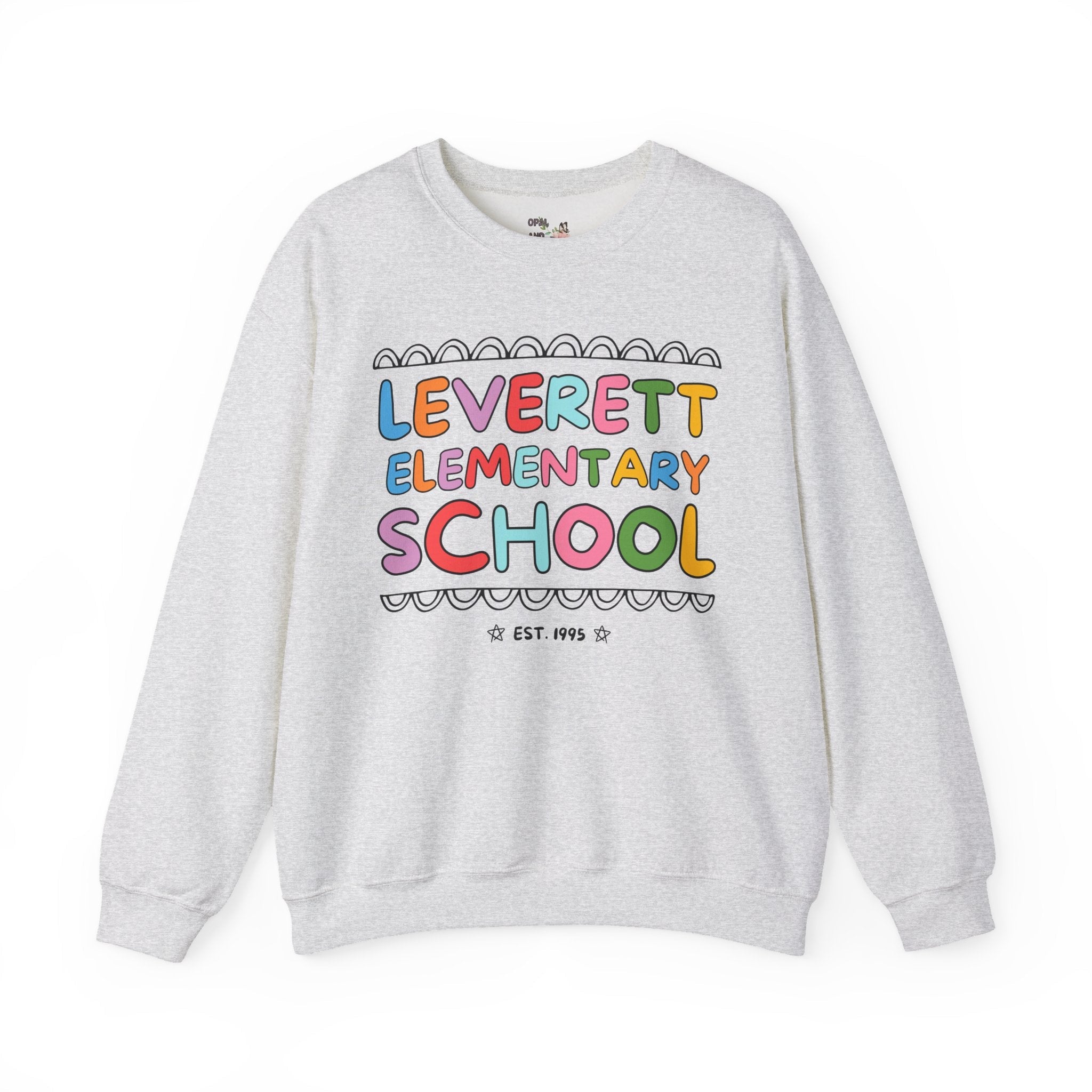 Leverett Elementary School Sweatshirt: Rainbow Letters | FPS + Opal and June Sweatshirt, Fayetteville Public Schools - Opal and June