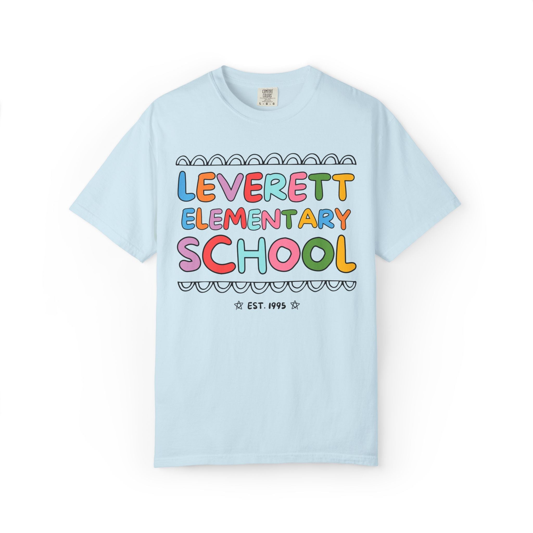 Leverett Elementary School Tee Shirt: Rainbow Letters - Opal and June
