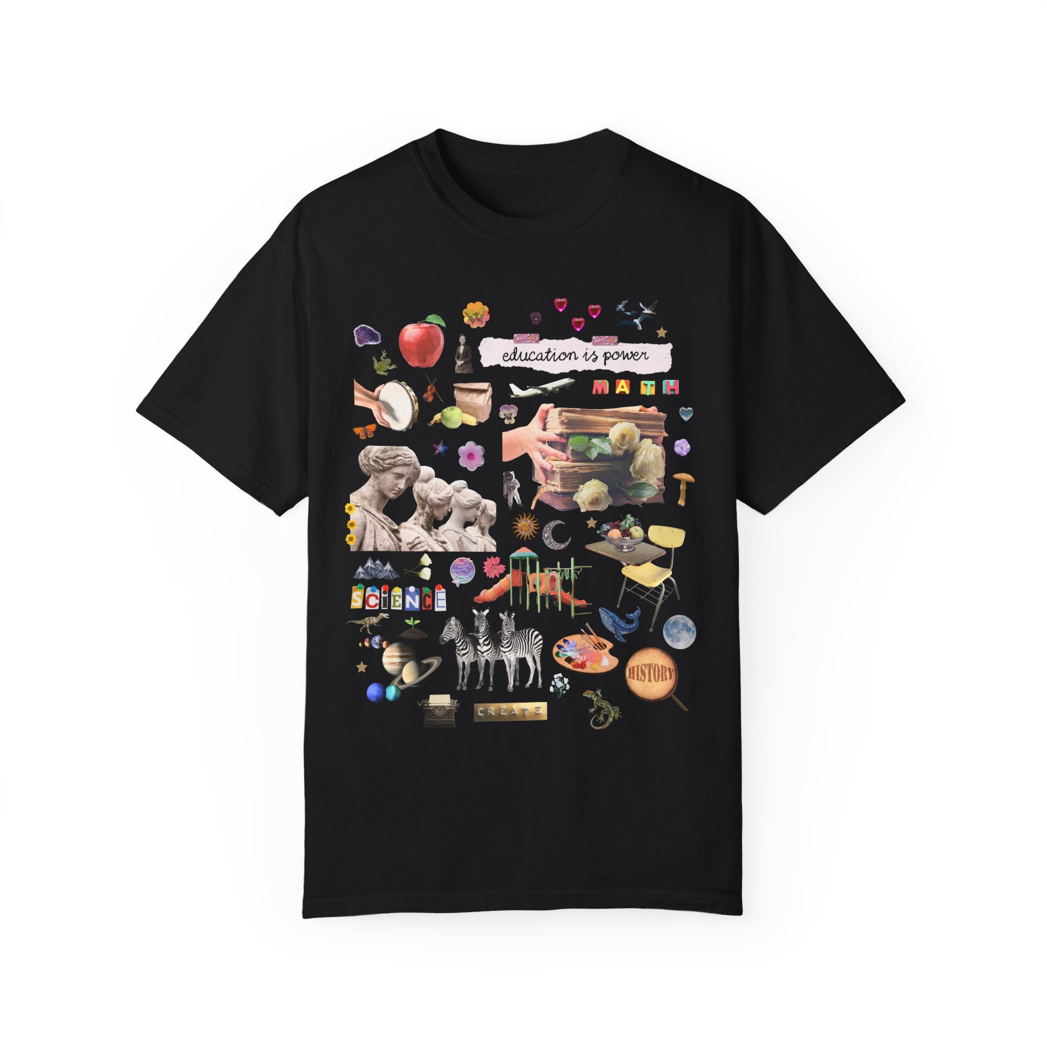 Light Academia Teacher Tee Shirt for Elementary Education Major, Aesthetic Floral Collage T-Shirt for Mom or Science Teacher, Book Lover Tee - Opal and June