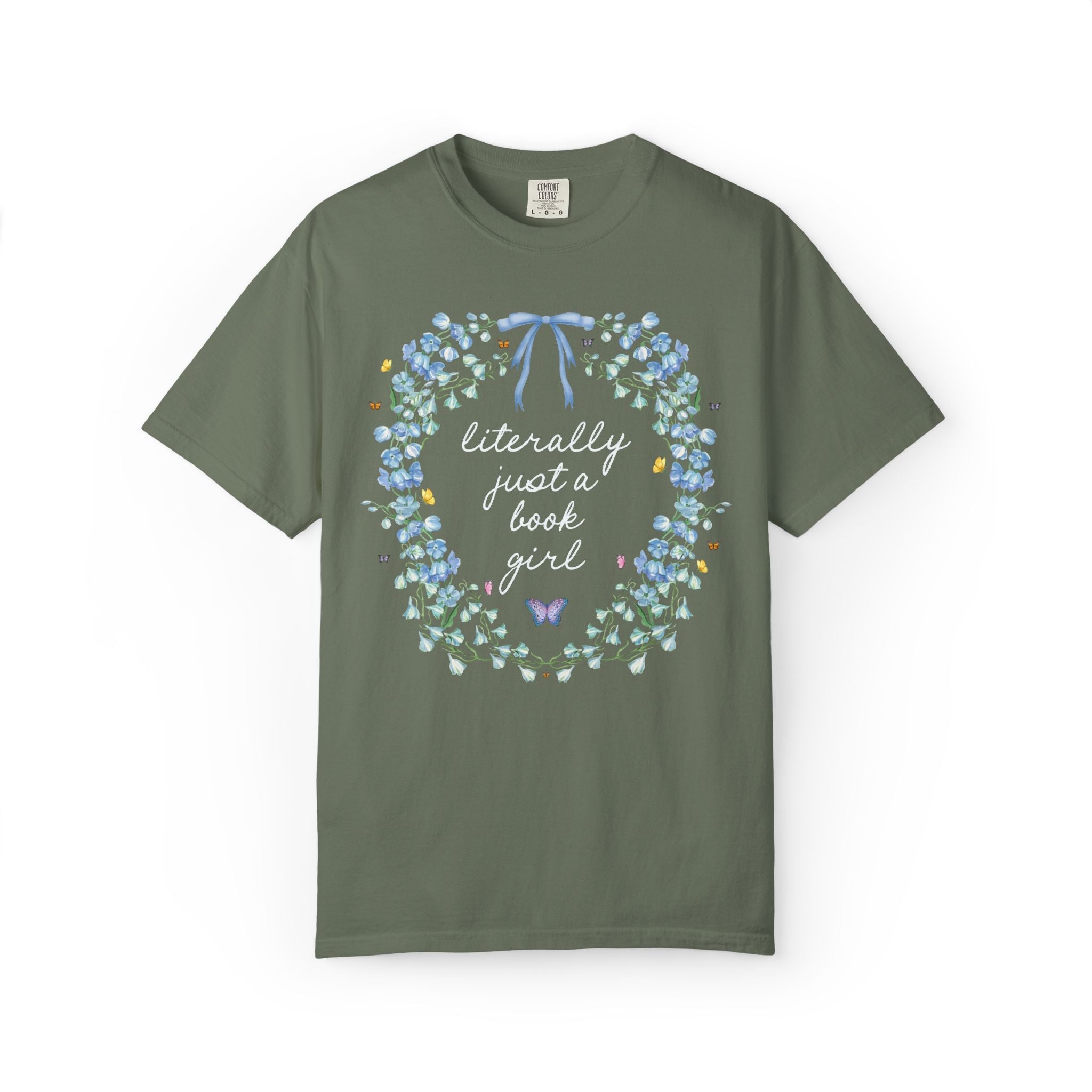Literally Just a Book Girl Tee Shirt with Flowers: Cute Bookish Spring T-Shirt for Romance Reader, Literature Professor, English Major Gift - Opal and June