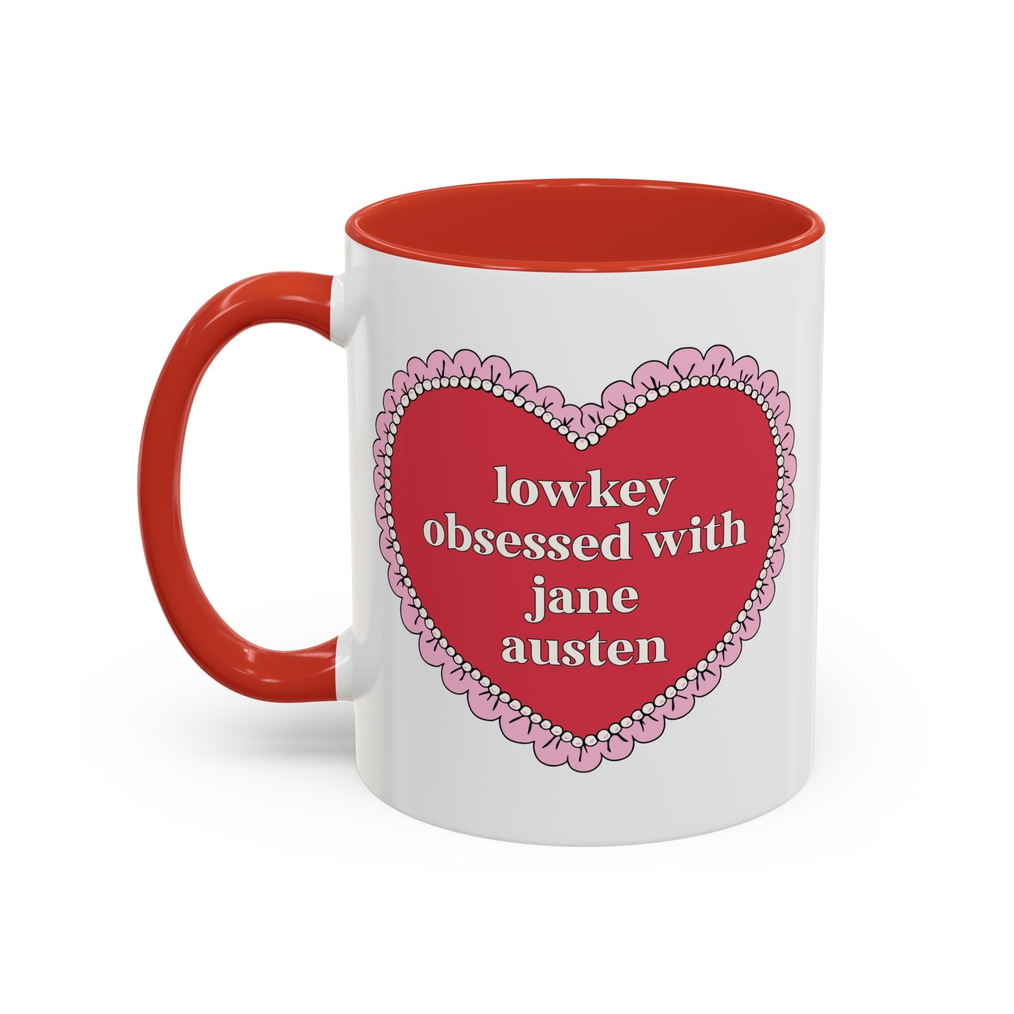 Lowkey Obsessed with Jane Austen Coffee Mug: Classic Literature 11 Oz Coffee Mug, Teacher Appreciation Gift for Historical Romance Reader - Opal and June