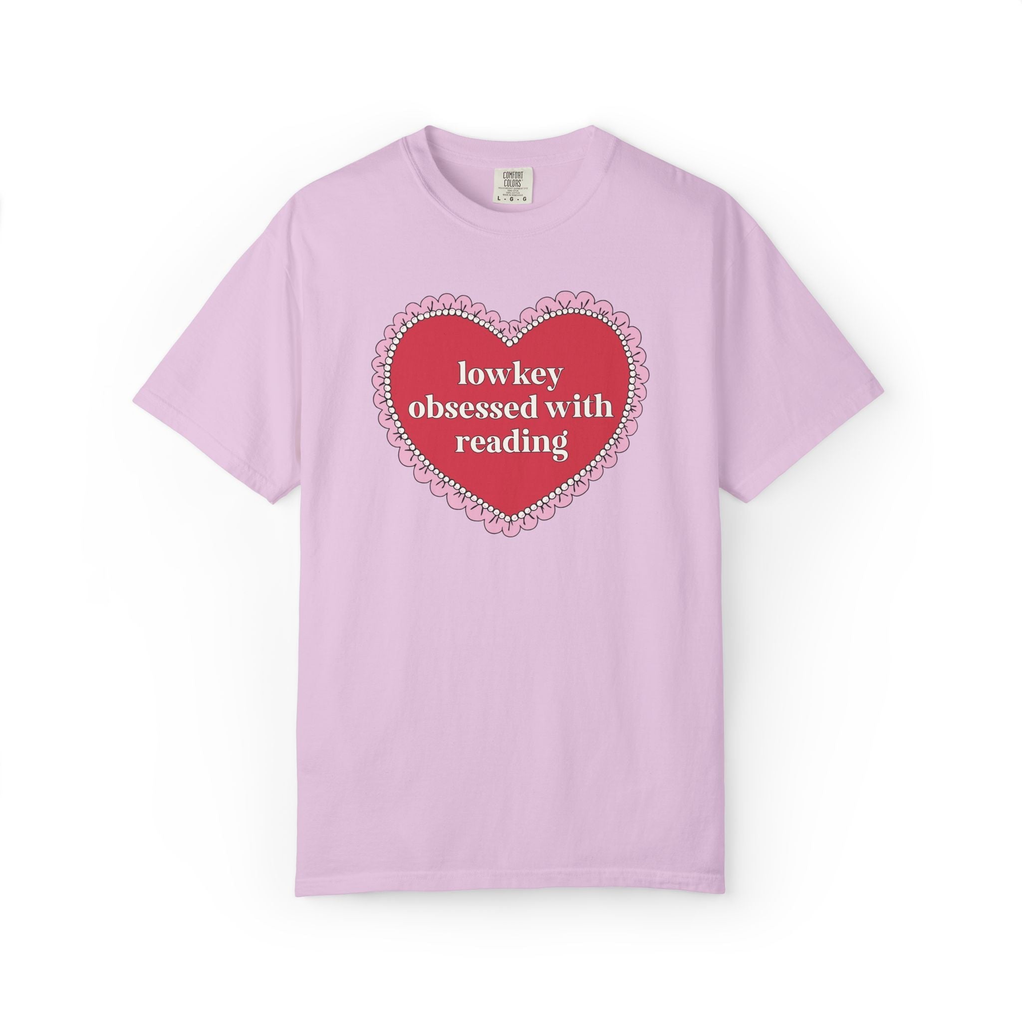 Lowkey Obsessed with Reading Book Lover T-Shirt with Heart, Cute Bookish Gift for Bookworm or Romance Reader, Reading Teacher Gift - Opal and June