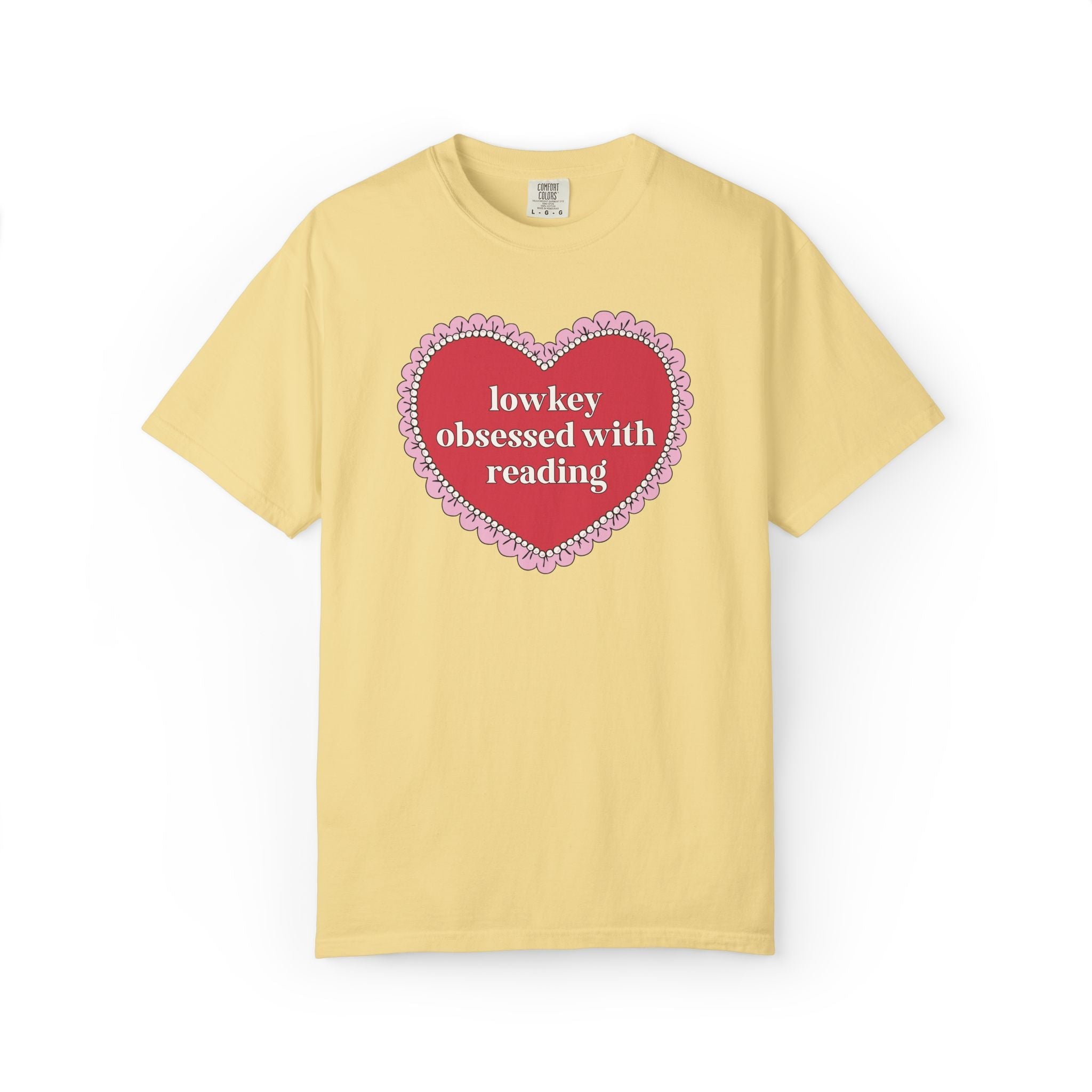 Lowkey Obsessed with Reading Book Lover T-Shirt with Heart, Cute Bookish Gift for Bookworm or Romance Reader, Reading Teacher Gift - Opal and June