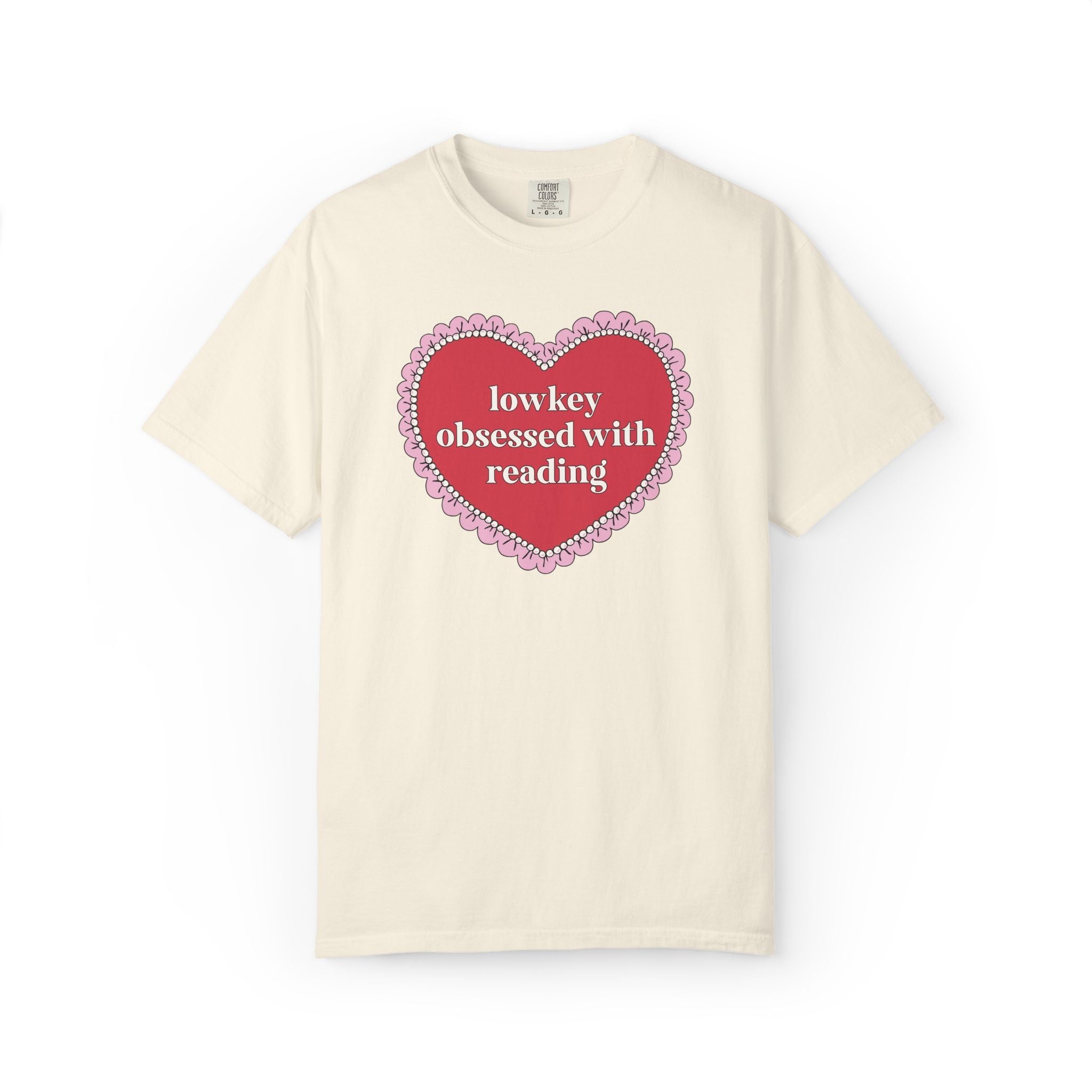 Lowkey Obsessed with Reading Book Lover T-Shirt with Heart, Cute Bookish Gift for Bookworm or Romance Reader, Reading Teacher Gift - Opal and June