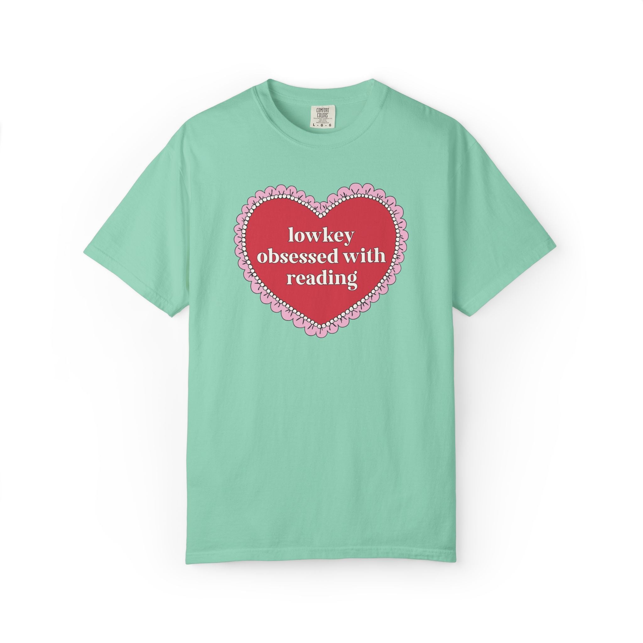 Lowkey Obsessed with Reading Book Lover T-Shirt with Heart, Cute Bookish Gift for Bookworm or Romance Reader, Reading Teacher Gift - Opal and June