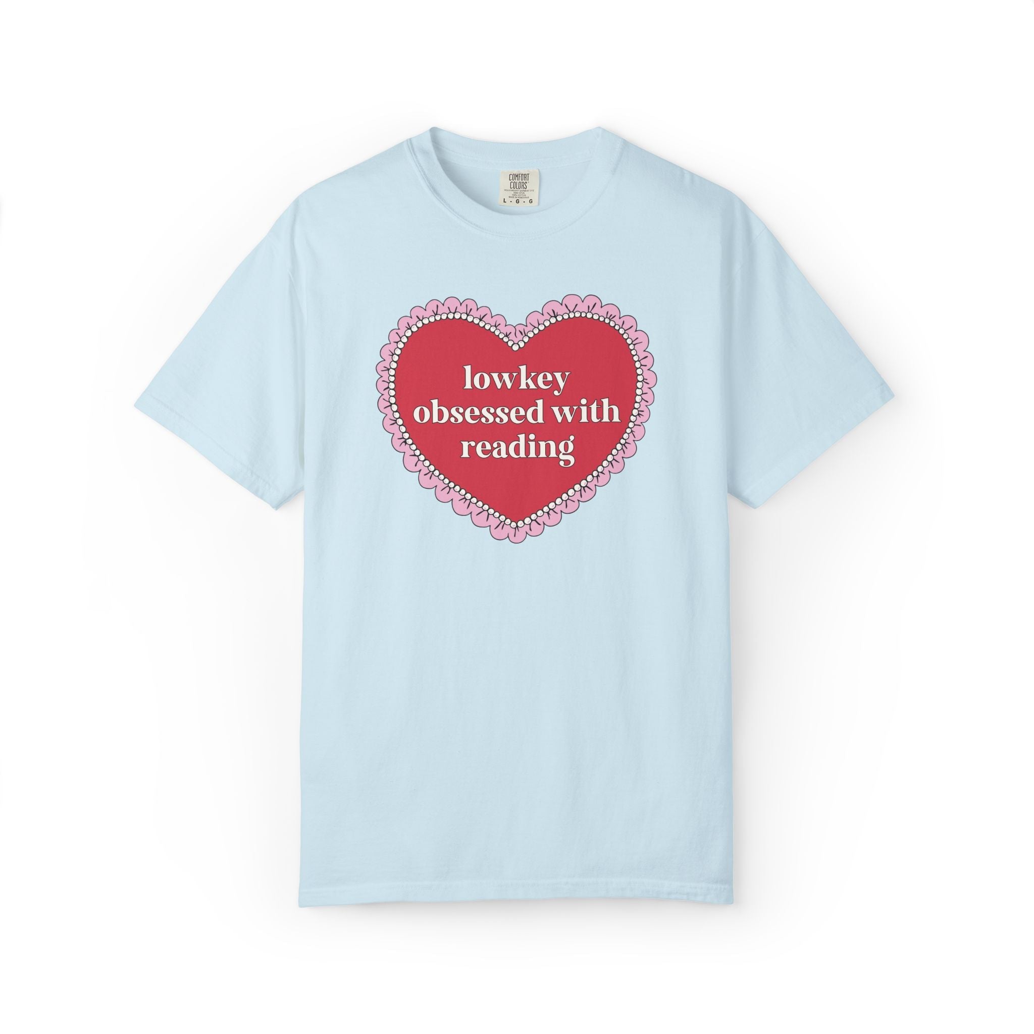 Lowkey Obsessed with Reading Book Lover T-Shirt with Heart, Cute Bookish Gift for Bookworm or Romance Reader, Reading Teacher Gift - Opal and June
