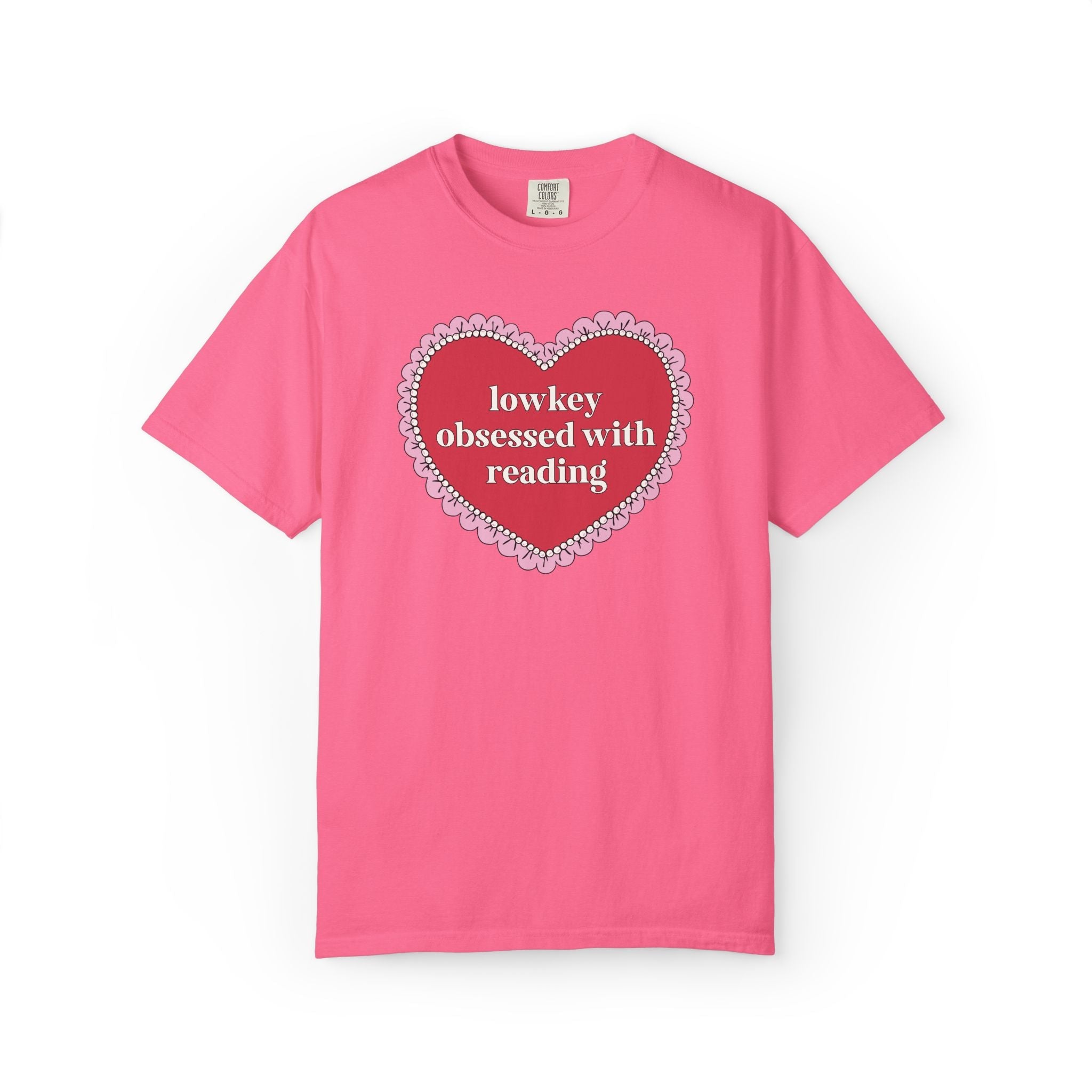 Lowkey Obsessed with Reading Book Lover T-Shirt with Heart, Cute Bookish Gift for Bookworm or Romance Reader, Reading Teacher Gift - Opal and June