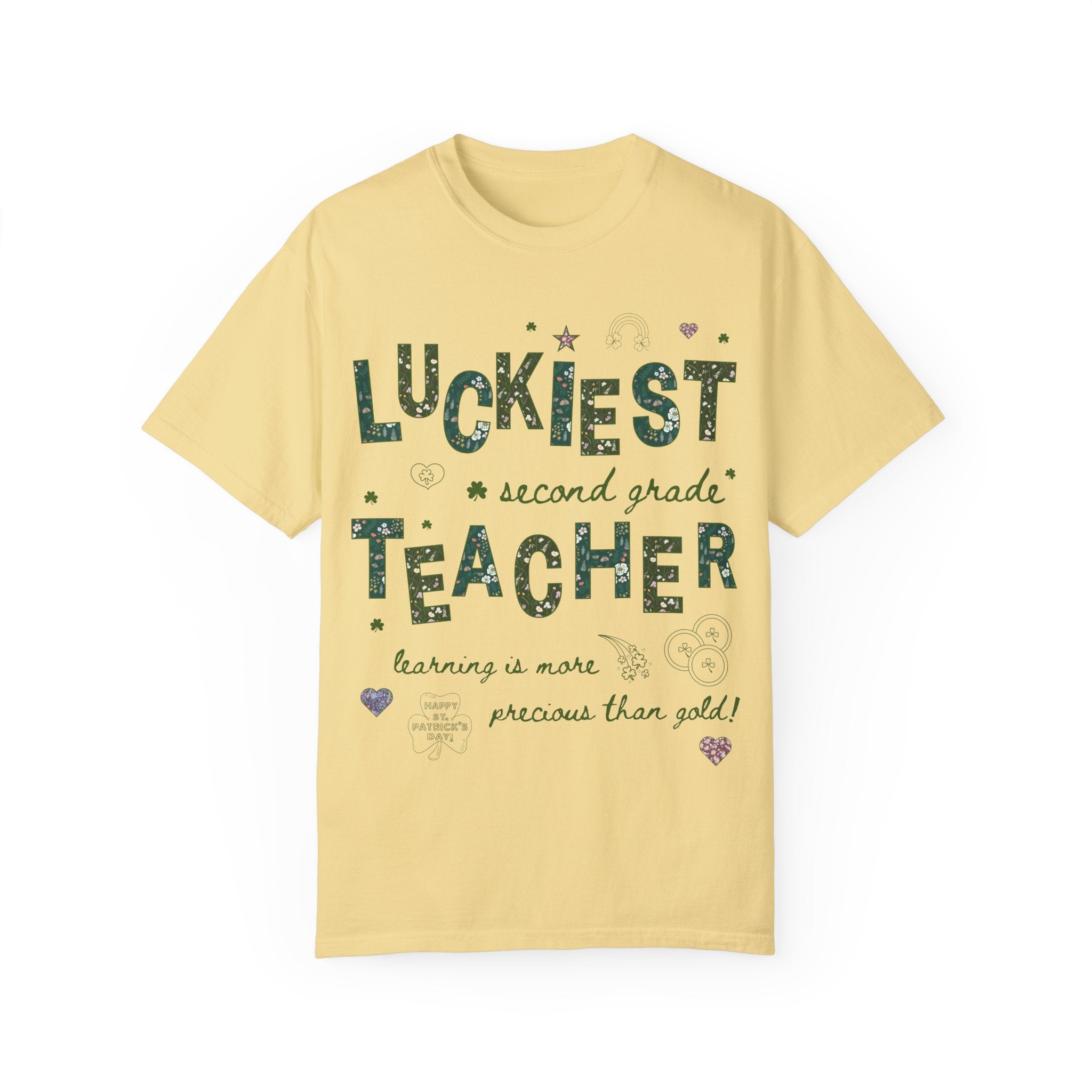 Luckiest Second Grade Teacher Tee Shirt for St Patrick's Day: Cute Floral T-Shirt with Doodles for Elementary Education Student Teacher - Opal and June