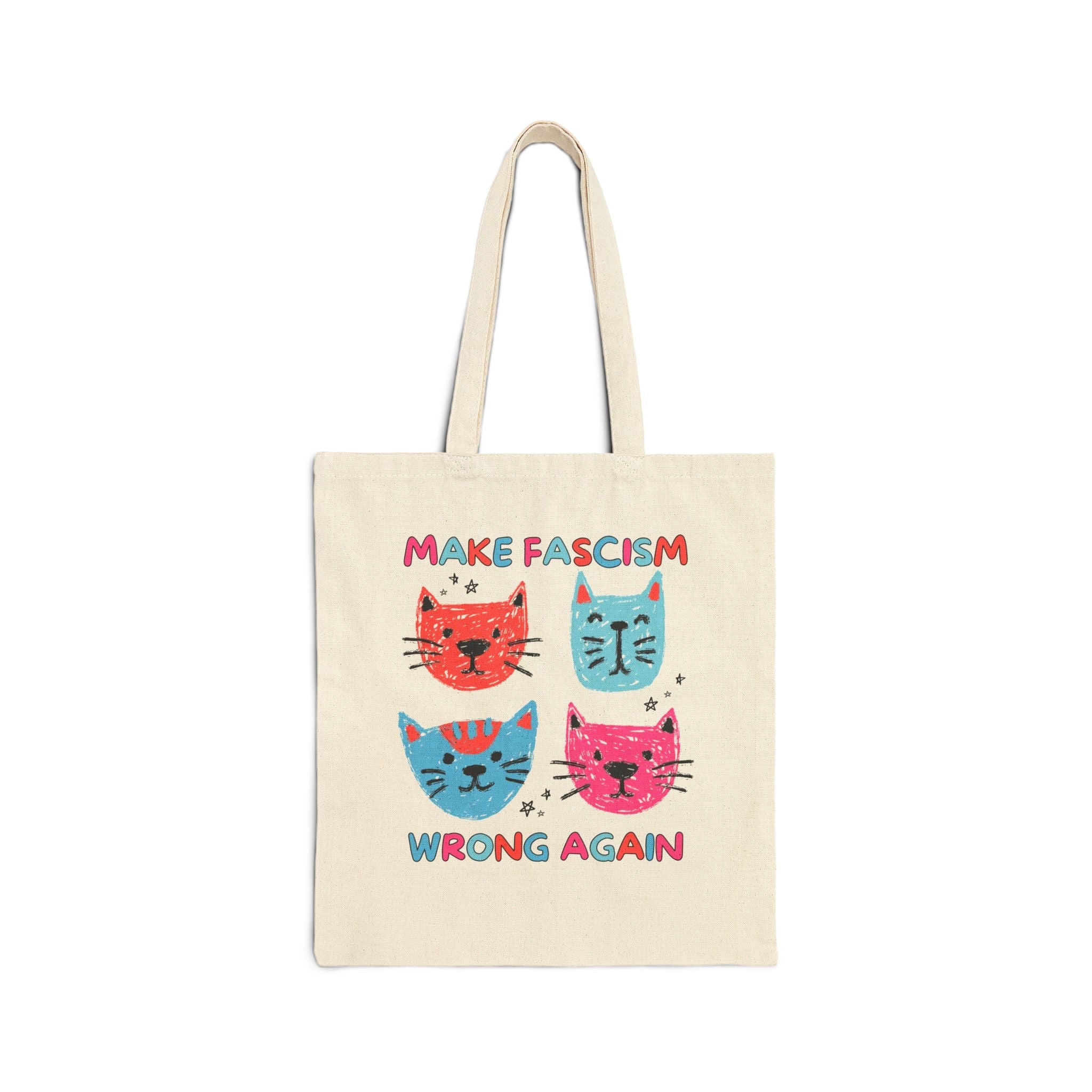 Make Fascism Wrong Again Leftist Tote Bag for Democratic Socialist Who Loves Cats, Colorful 90s Aesthetic Radical Left Scum Cat Lover Tote - Opal and June