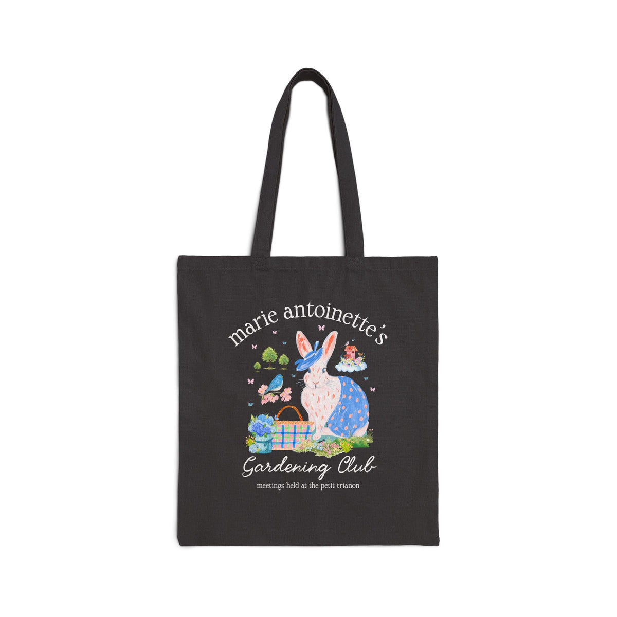 Marie Antoinette's Gardening Club Tote Bag with Cottagecore Bunny and Birds: Funny Garden Lover History Buff Tote - Opal and June