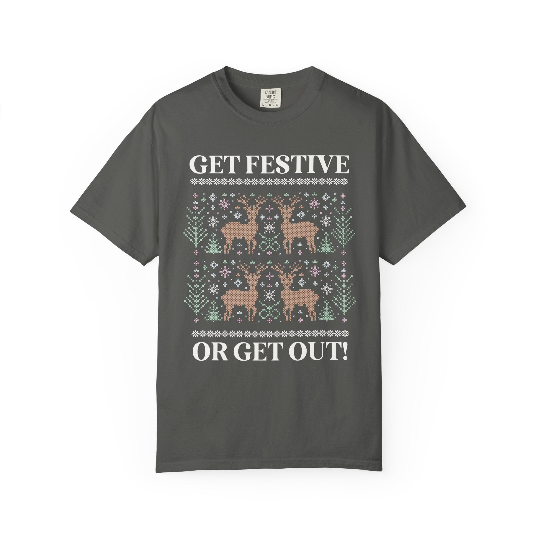 Matching Pastel Christmas Tee: Get Festive or Get Out! - Opal and June
