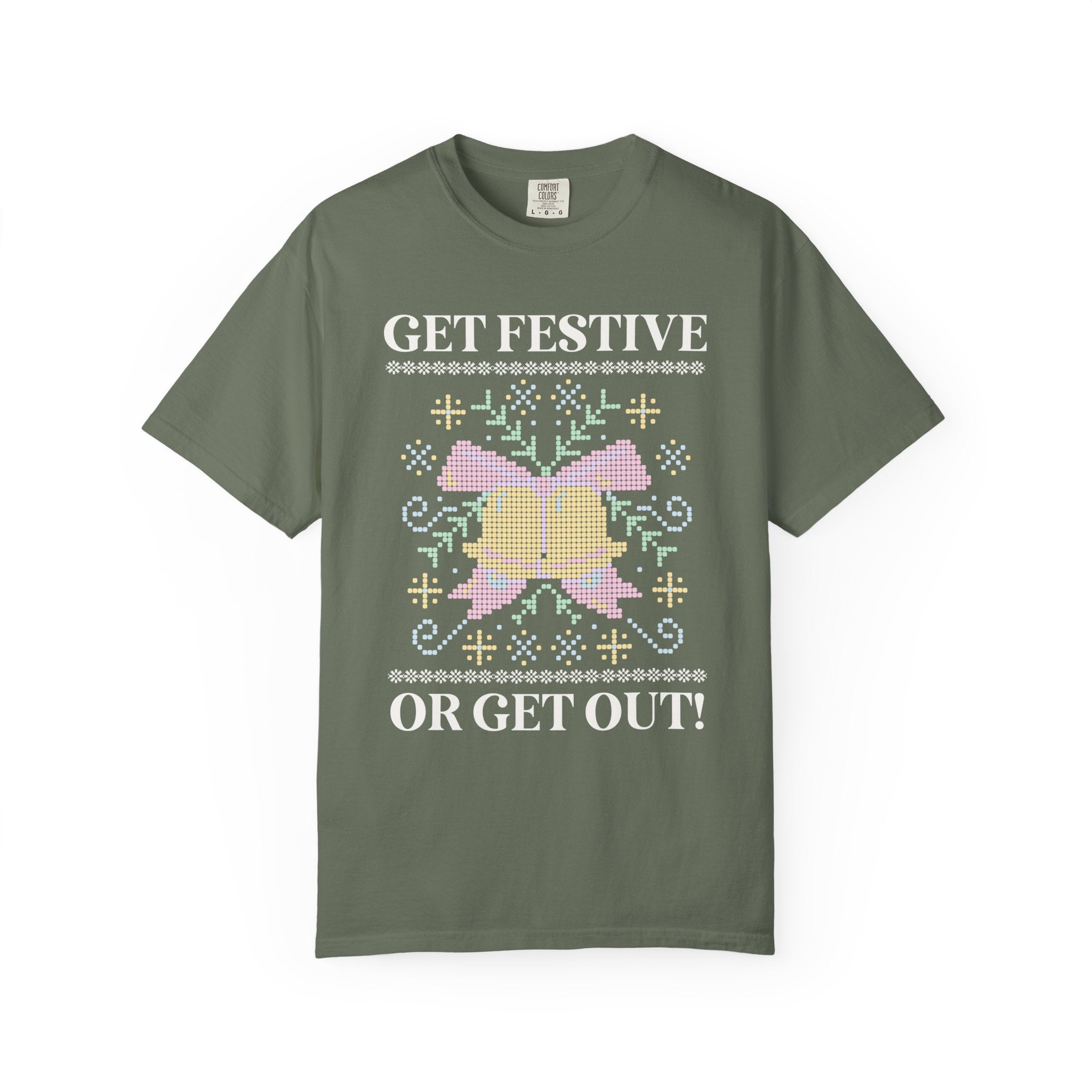 Matching Pastel Christmas Tee: Get Festive or Get Out! - Opal and June