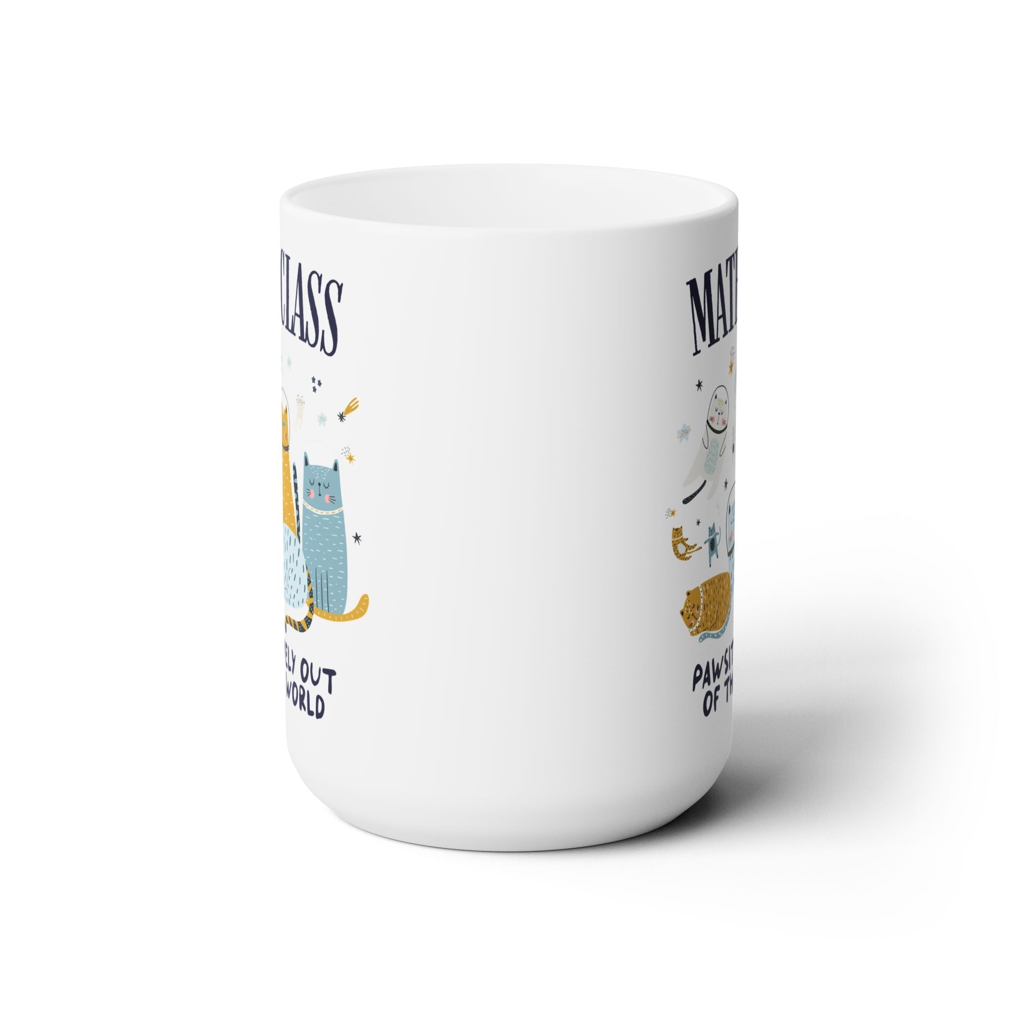Math Teacher Space Cat 15 Oz Coffee Mug with Astronaut Kittens and Stars: Pawsitively Out of This World Teacher Team Mug for Cat Lover - Opal and June