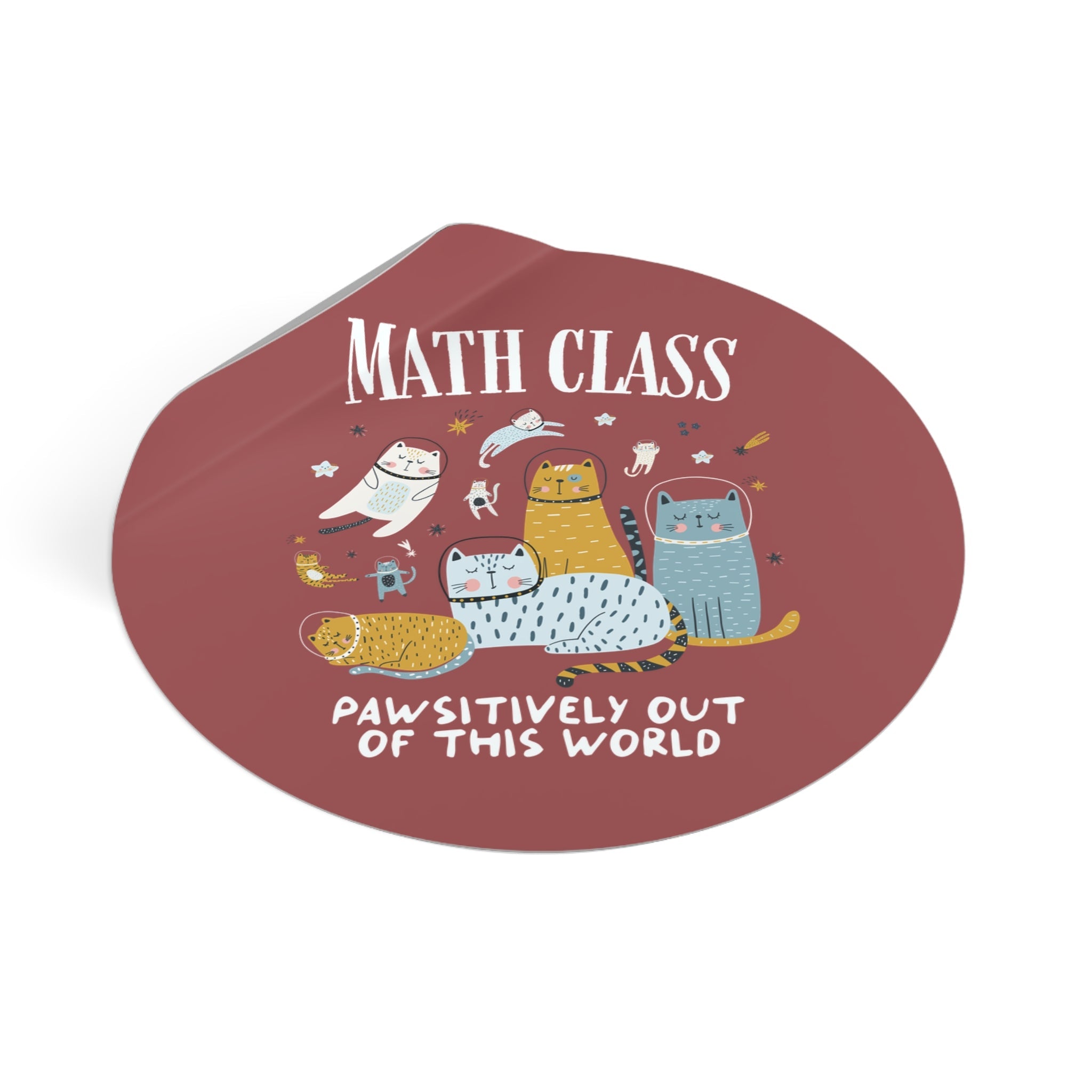 Math Teacher Space Cat Sticker with Astronaut Kittens and Stars: Pawsitively Out of This World Teacher Team Sticker for Cat Lover - Opal and June