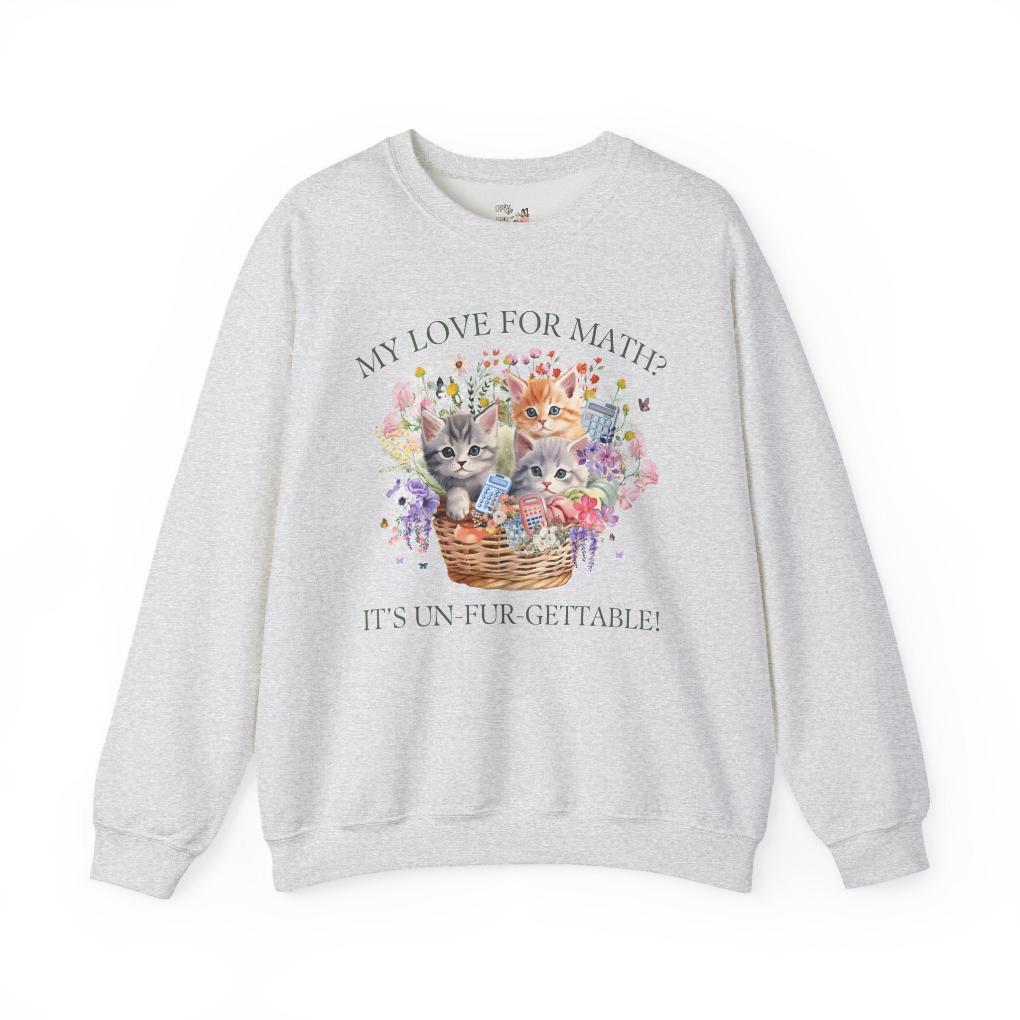 Math Teacher Sweatshirt, Middle School Teacher Cat Mom or Cat Dad Who Loves Math and Flowers, Funny Saying Crewneck, Teacher Appreciation - Opal and June